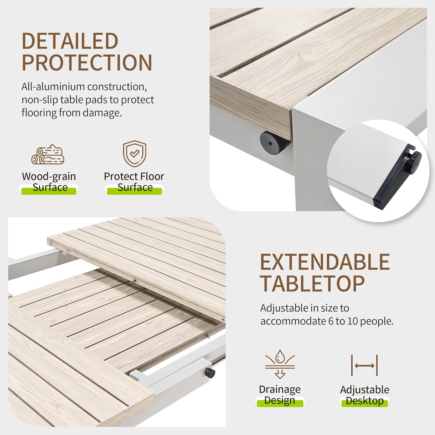 Outdoor Patio Furniture Set 9 Piece, Extendable Patio Dining Table for 6-10 People and 8 Patio Dining Chairs with Armrest, All-Weather Aluminum Patio Dining Furniture Set For Garden Lawn Deck