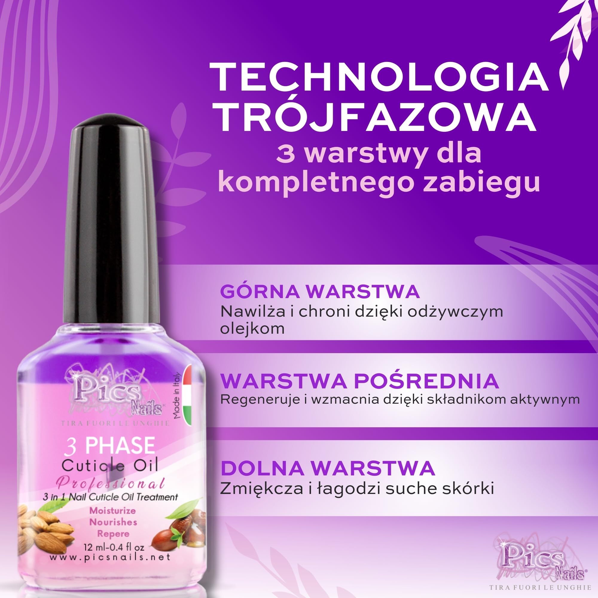 Olejek do skórek do paznokci premium 12 ml, wyprodukowany we Włoszech, formuła do pielęgnacji skórek z olejkiem z czarnej porzeczki, migdałów, jojoba i siemię lniane, regenerujący i nawilżający do