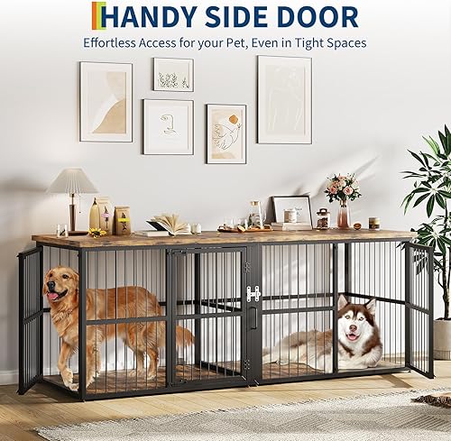 Miniatura 4 de Garvee Mueble doble extragrande de 87 pulgadas para perros con divisor, jaula doble resistente para interiores con 3 puertas, soporte de madera XXL