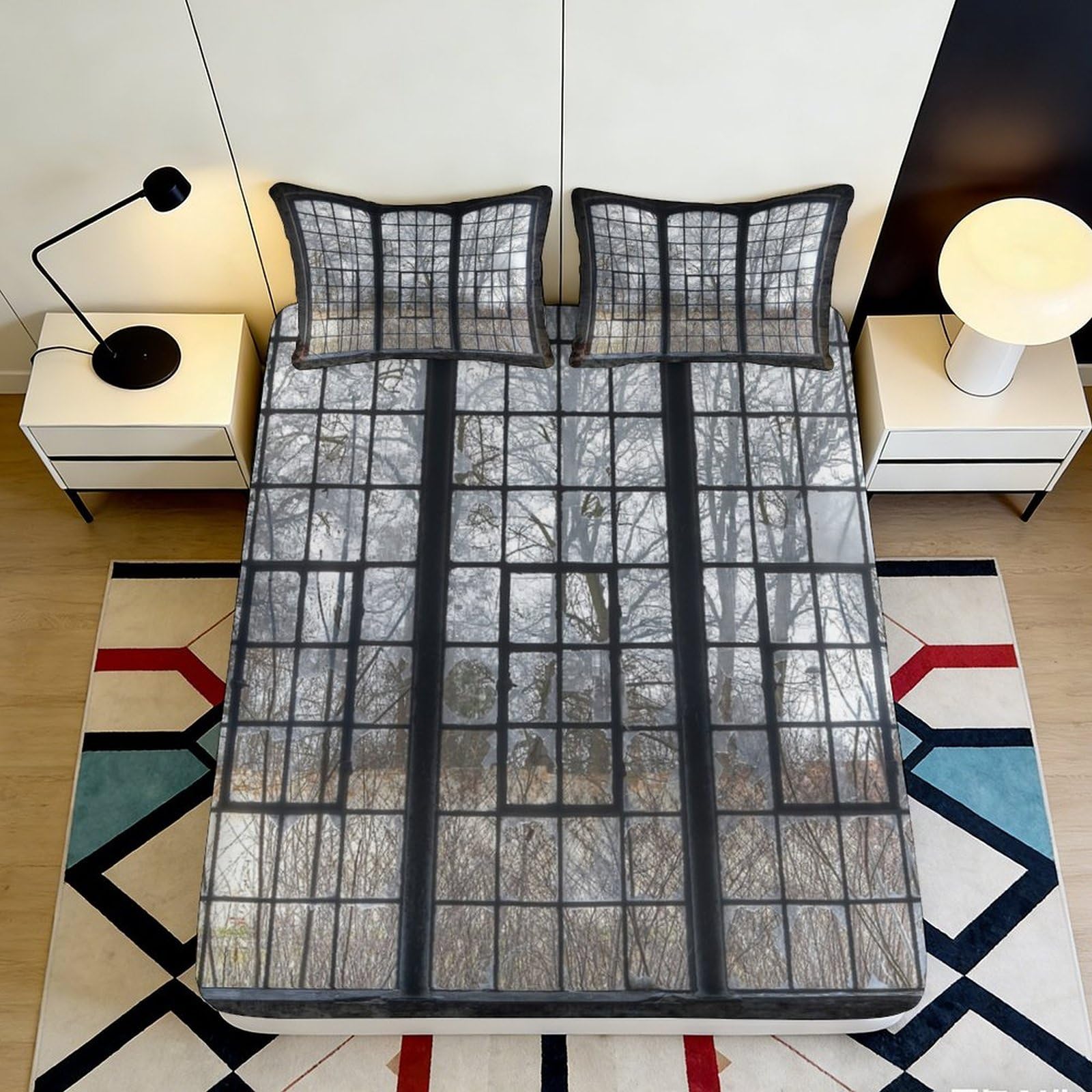 Jqzkxnhpbr Style-1 3D Printed Geometric Grid Fitted Sheet Microfiber Grey Abstract Lines Mattress Cover Bedroom Decor Protection 90X200x25cm