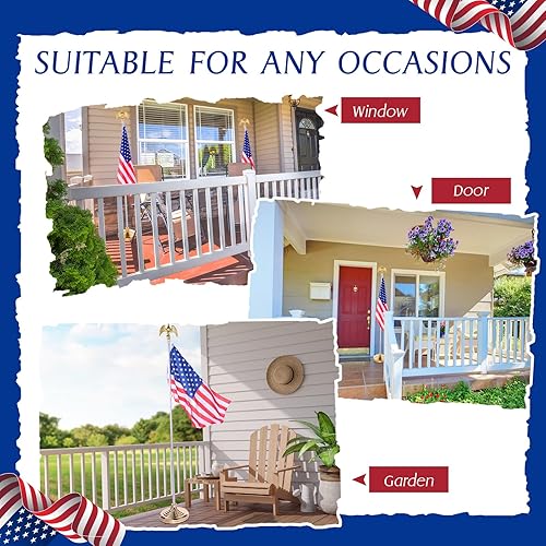 Miniatura 5 de Zonon Paquete de 4 mástiles de bandera de 6 pies para interiores, telescópico, con base y cubierta de águila, soporte de asta de bandera de aluminio