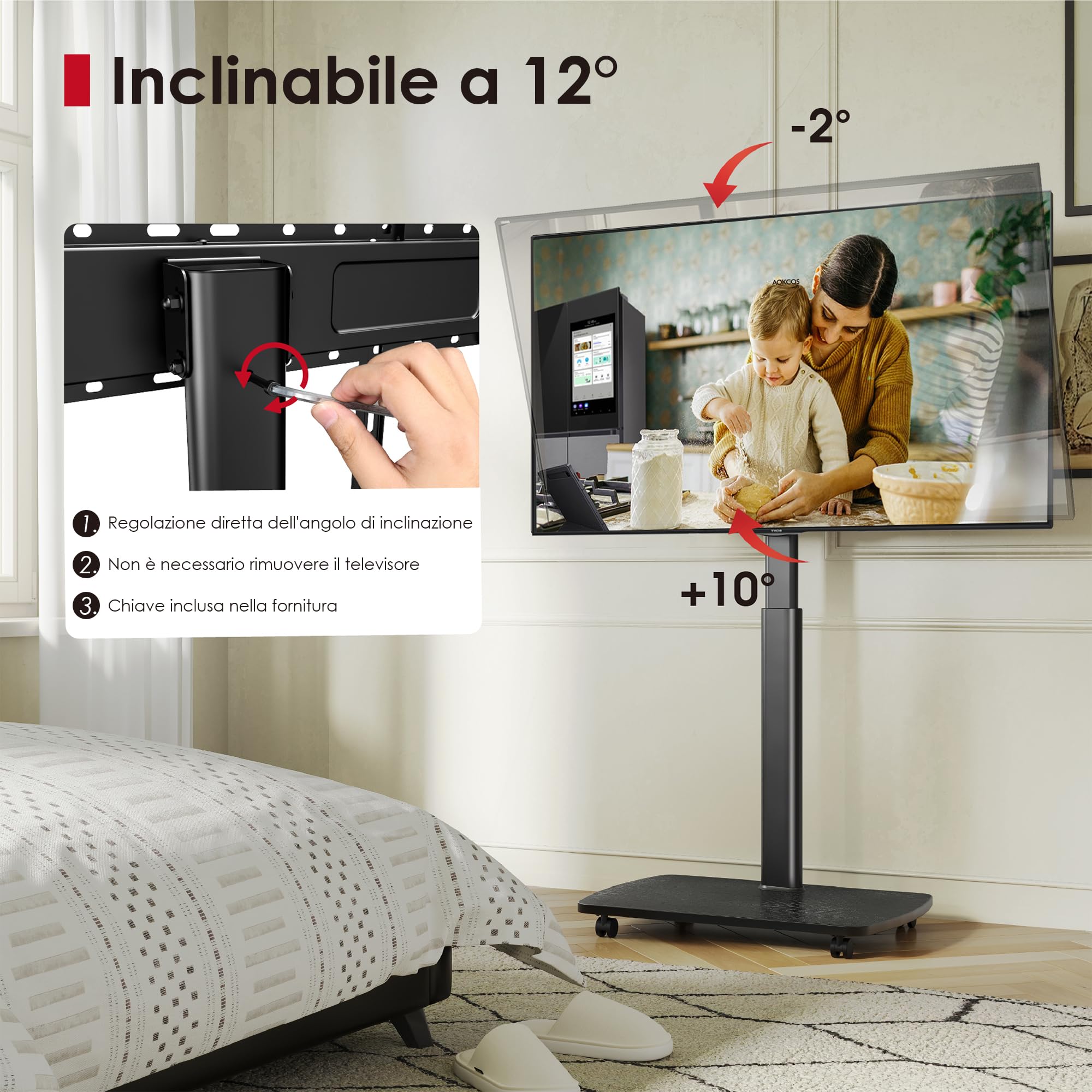 TV Trolley con Ruote per Televisioni 43-75 Pollici - Dettaglio
