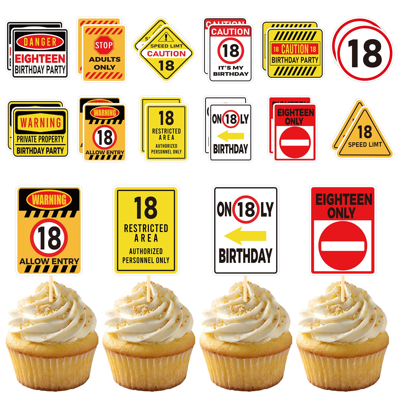 Luvart 18th Learner Driver Birthday Decoration - Happy 18th Birthday Cake Topper Cake Decoration, Driving Theme Cupcake Topper Unique Traffic Designs for Party Celebration 24 Pcs
