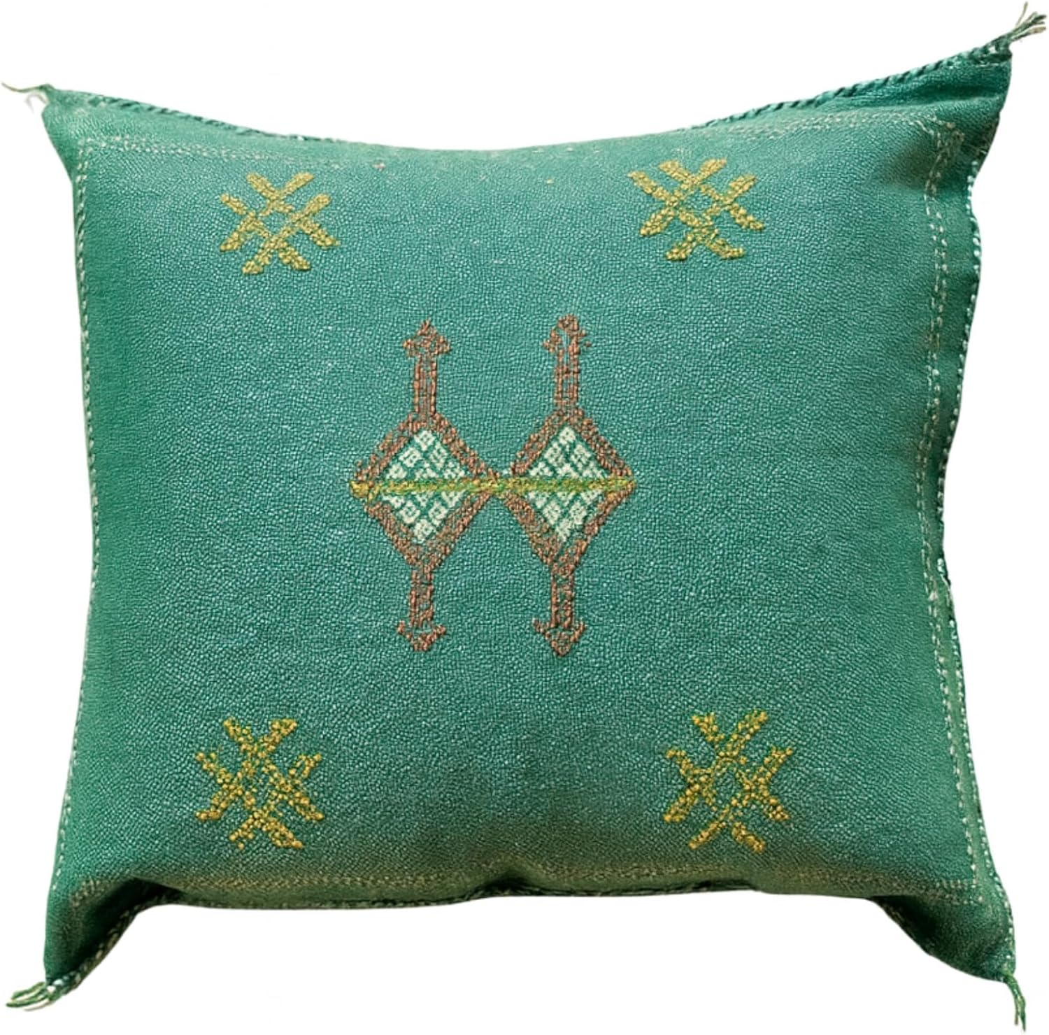Handmade Cactus Silk Pillow Covers, 20"x20" Moroccan Decorative Throw Cushion for Sofa, Décor (Mint)