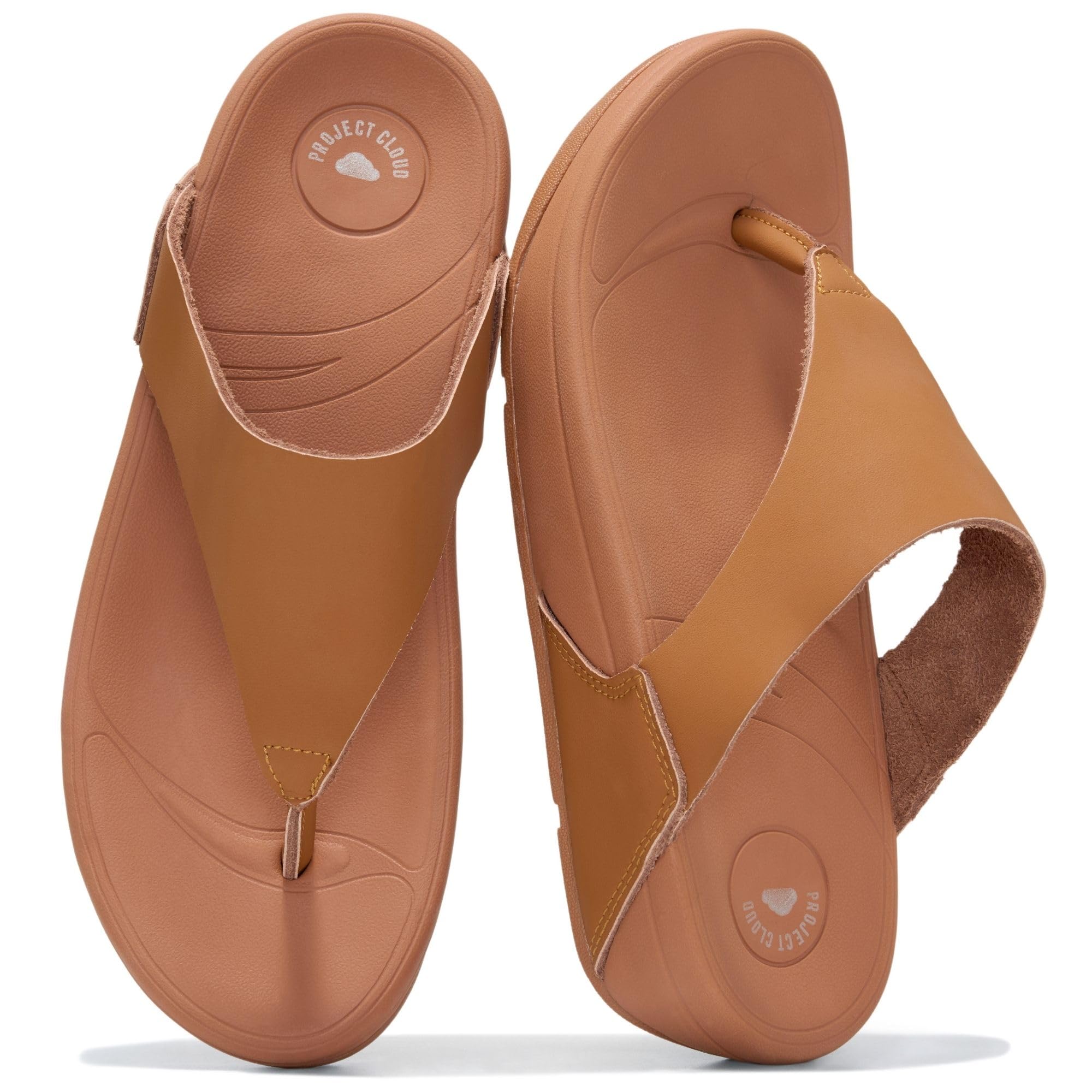 Project Cloud Genuine Leather Women’s Sandals – Thong Flip Flops with Plush Soft Insole, Arch Support & Non Slip Outsole – Comfortable Beach & Summer Slides