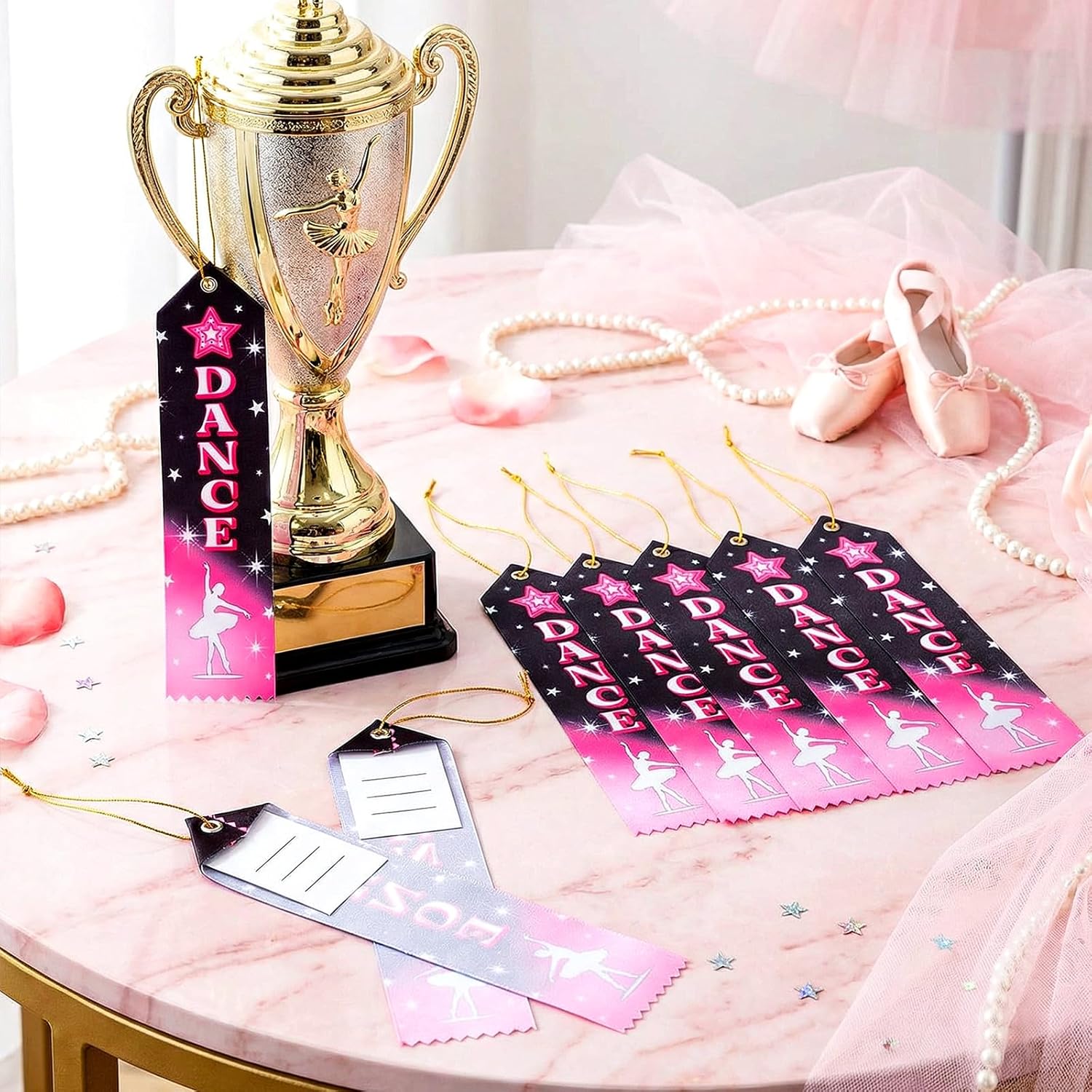 ダンスアワードリボン50個 バルク 8 x 2インチ ダンスアチーブメントリボン イベントカードとロープ付き ダンスバレエコンペティ
