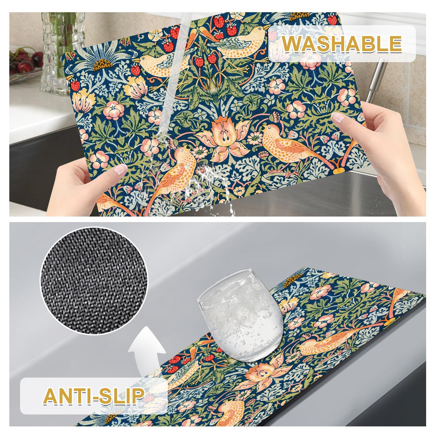 William Morris - Set di 4 tovagliette all'americana in ecopelle resistente al calore, per tavolo da pranzo, antiscivolo, impermeabili, a prova di olio, lavabili, riutilizzabili, per interni ed