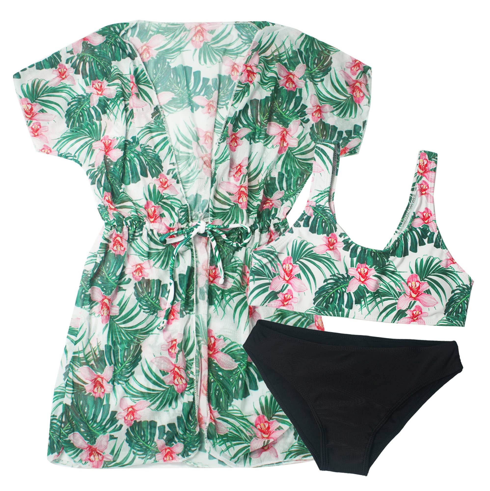 SEAUR Maillots de Bain Fille 3 Pièces Bikini Ensemble de Plage Haut+Slip+Peignoirs de Bain Fille Ensemble Natation Plage