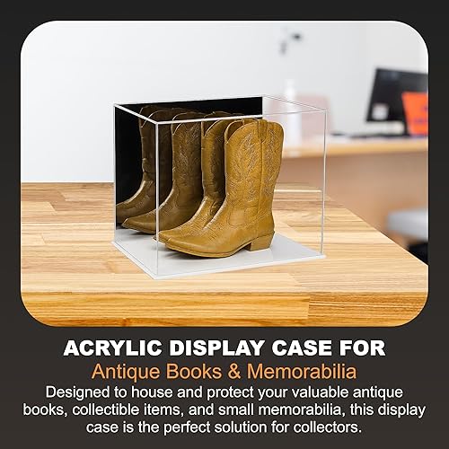 Vista 512 de Better Display Cases Versátil vitrina de acrílico transparente - Caja rectangular grande con base blanca 18" x 12" x 3" (BK09)