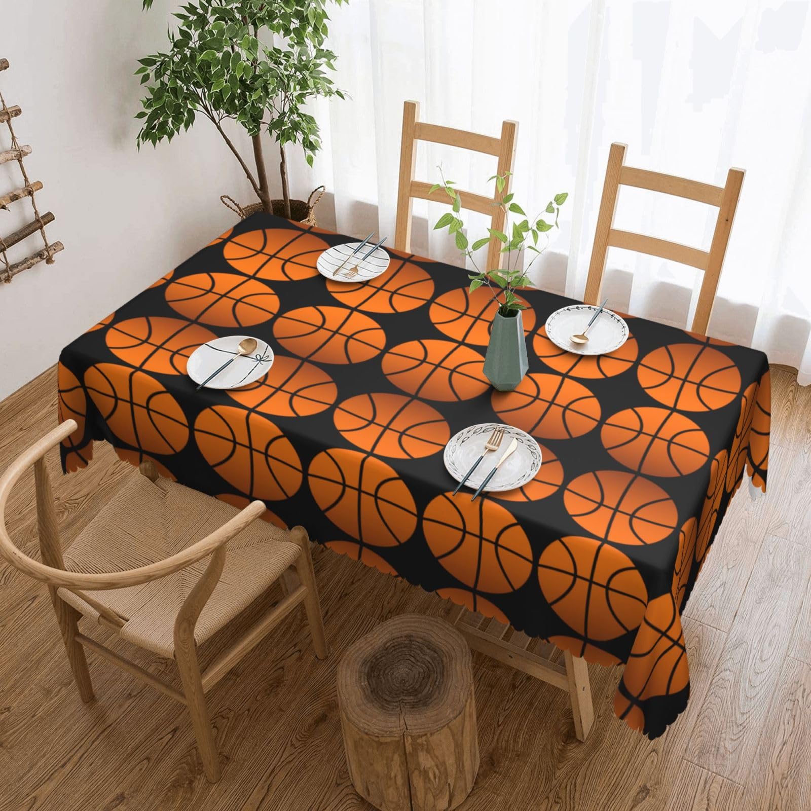 QAZWZML basketball Printed tablecloth, made of thick polyester with lace trim, suitable for dining rooms, picnics, and weddings