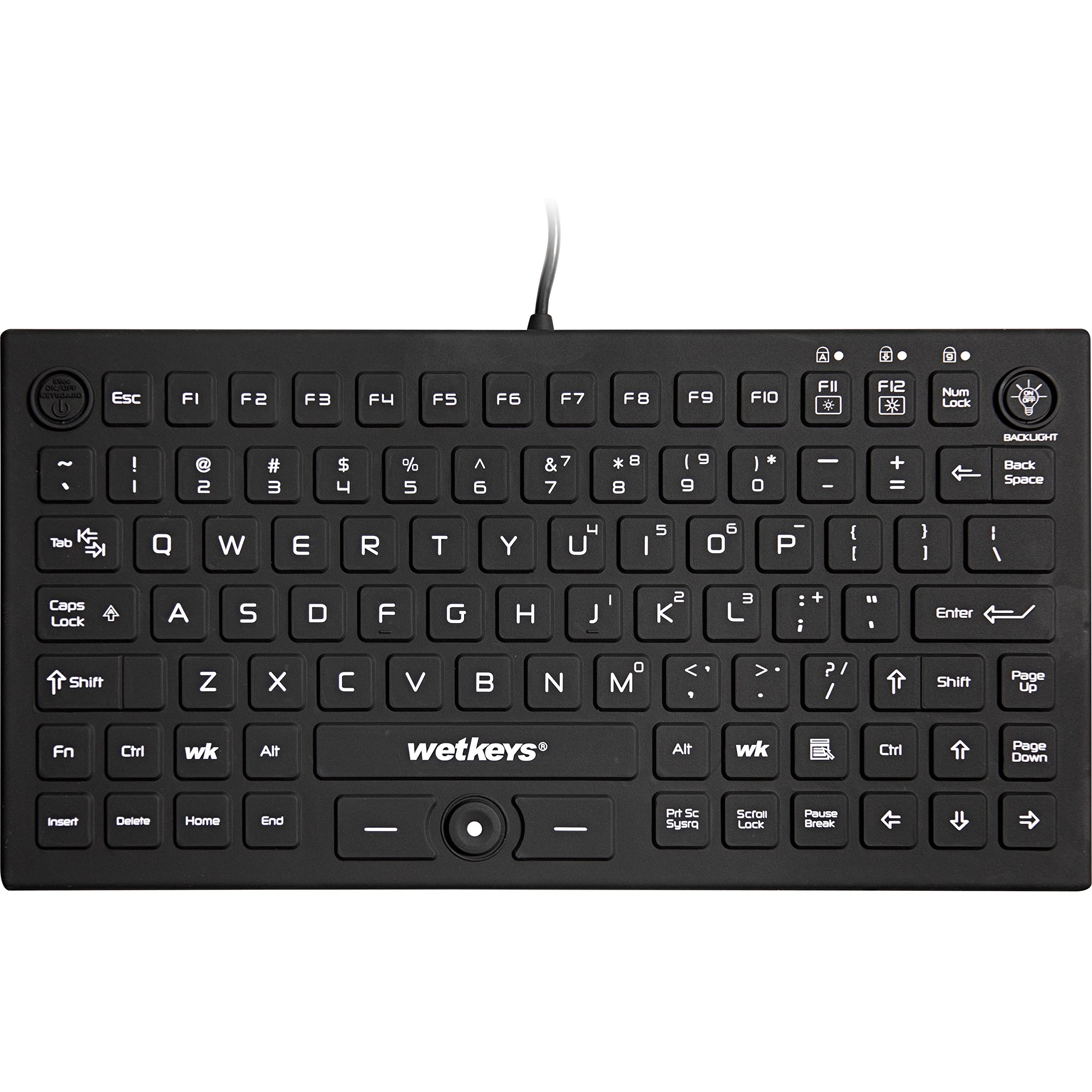 WetKeysProfessional-Grade Mid-Size Rigid Silicone Washable Keyboard with Pointing-Device, Backlight and ON-Off Switch (USB) (Black) | KBWKRC89PB-BK
