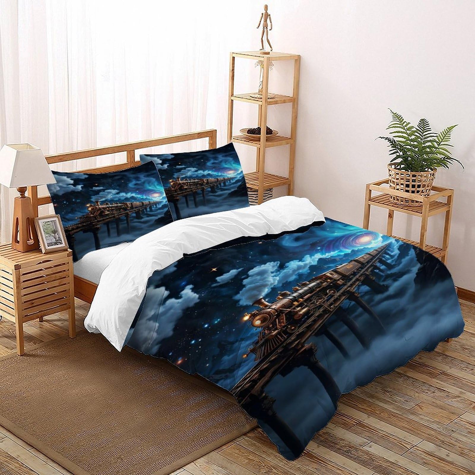 Train Bedding Set for Soft Microfiber The Moving Train Duvet Cover Set 3 Piece for Children Teens And Adults -2 Pillow Shams, Double（200x200cm）