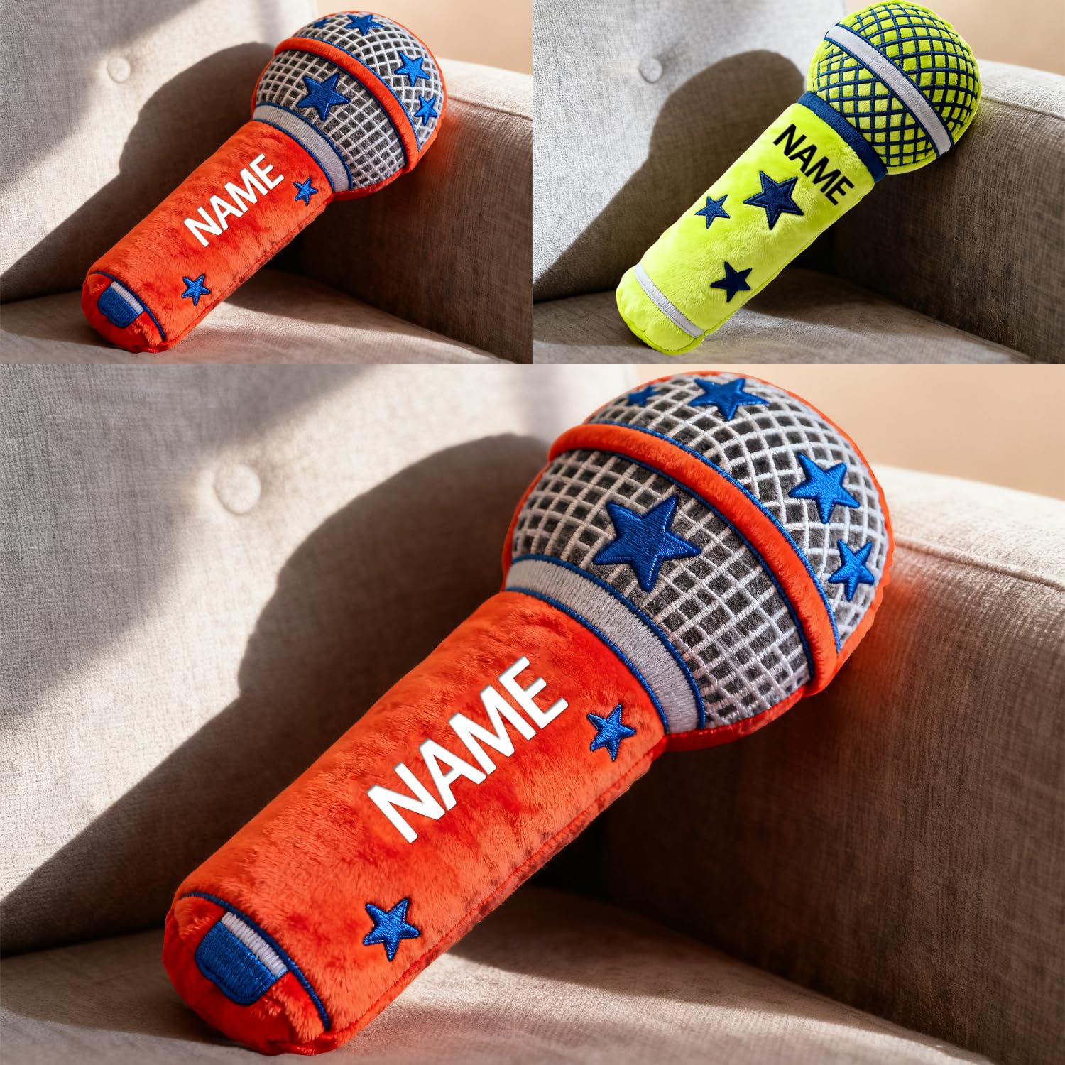 XIAO.Z Personalized Classic Microphone Shaped Themed Pillow Music Lover Singers Gifts, Custom Name 2D Printed Musical Instrument Microphone Throw Pillow Sofa Decorative Cushion Stuffed Pillows