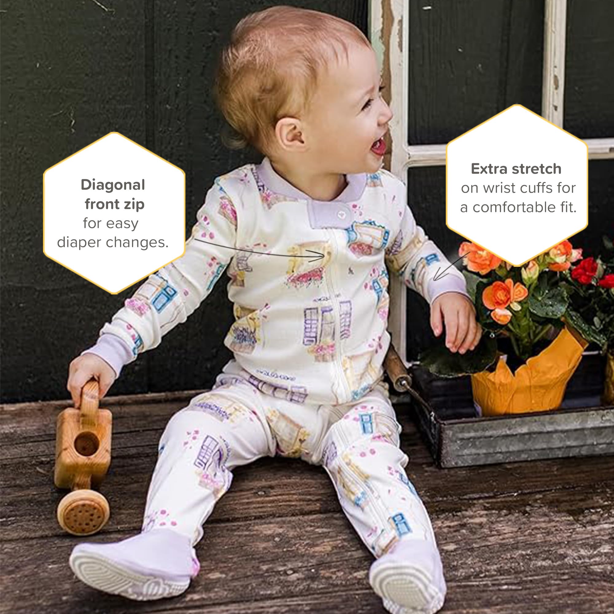 Burt's Bees Baby Pijama para niña, con cremallera frontal, antideslizante, 100 % algodón orgánico y pijamas para niños pequeños