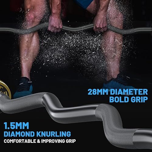 Miniatura 5 de E.T.ENERGIC Barra olímpica EZ Curl de 47 pulgadas, barra de acero de 500 libras de capacidad, adecuada para placas de barra de 2 pulgadas