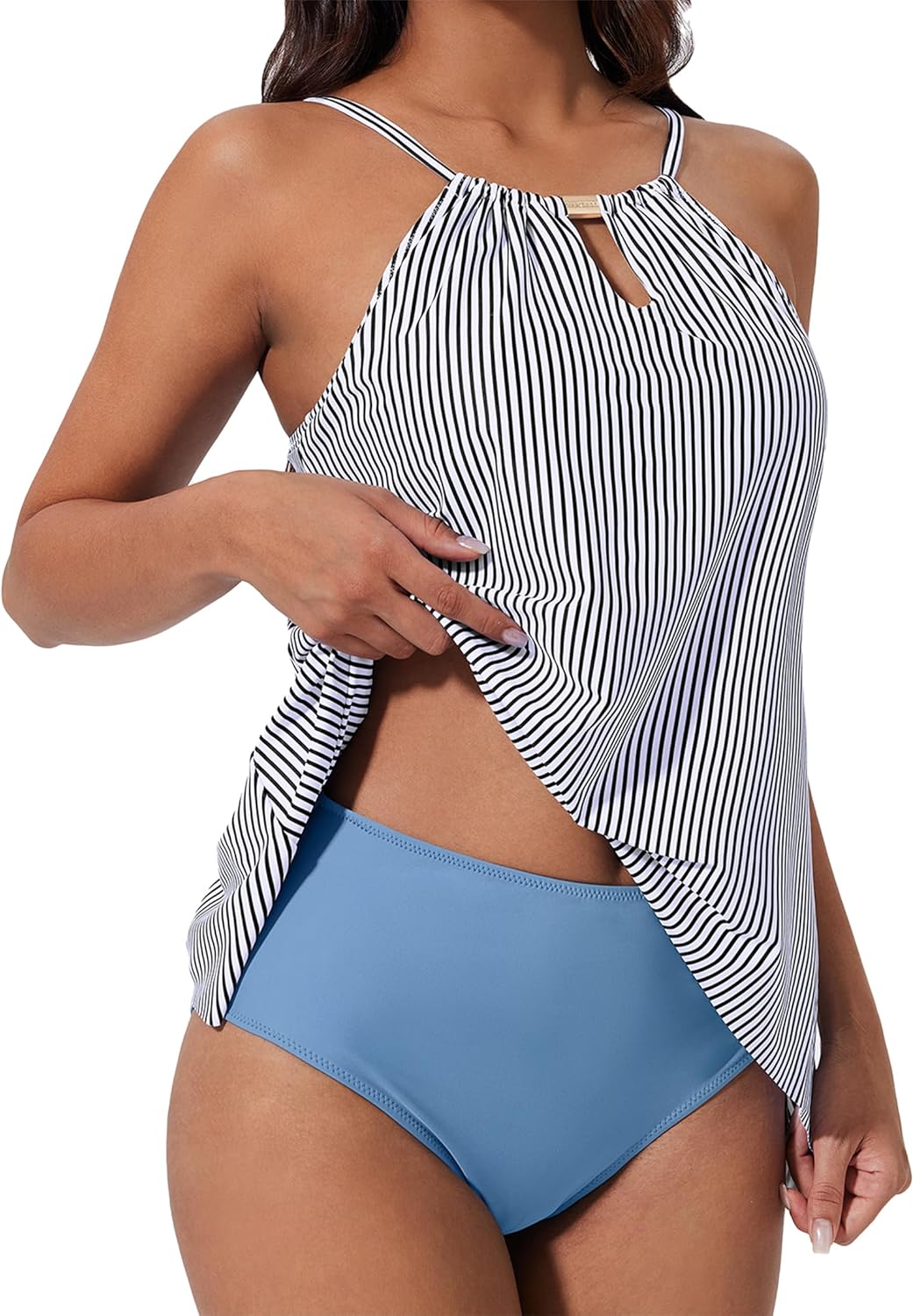 SUUKSESS Women Ruffle High Neck Tankini Swimsuit Flowy Tummy Control Bathing Suit