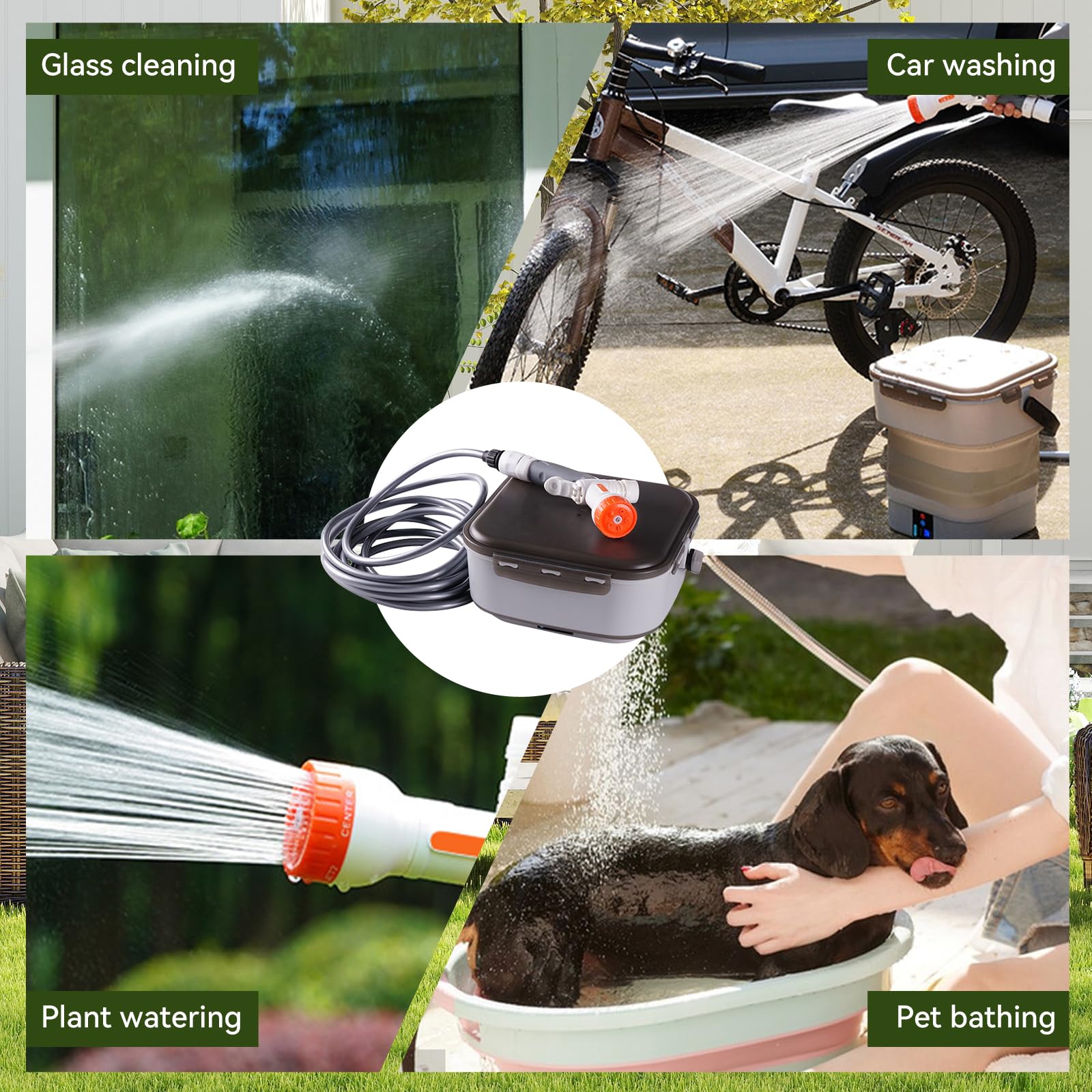Limpiador de alta presión con depósito de agua, limpiador de alta presión eléctrico portátil para exteriores, con depósito de agua de 12 litros, boquilla 5 en 1, para terraza, ducha de camping y