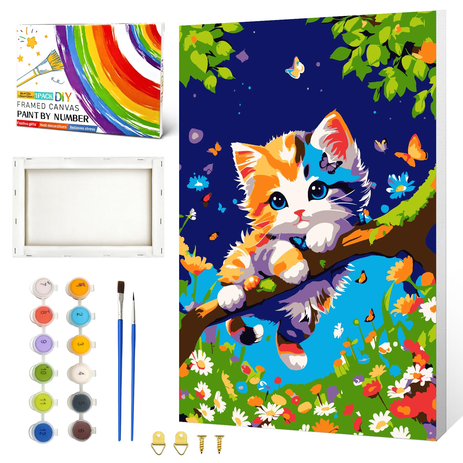 ZTOTZ Tree Cats Paint by Numbers Kit Framed Canvas 8x12 for Adults Kids