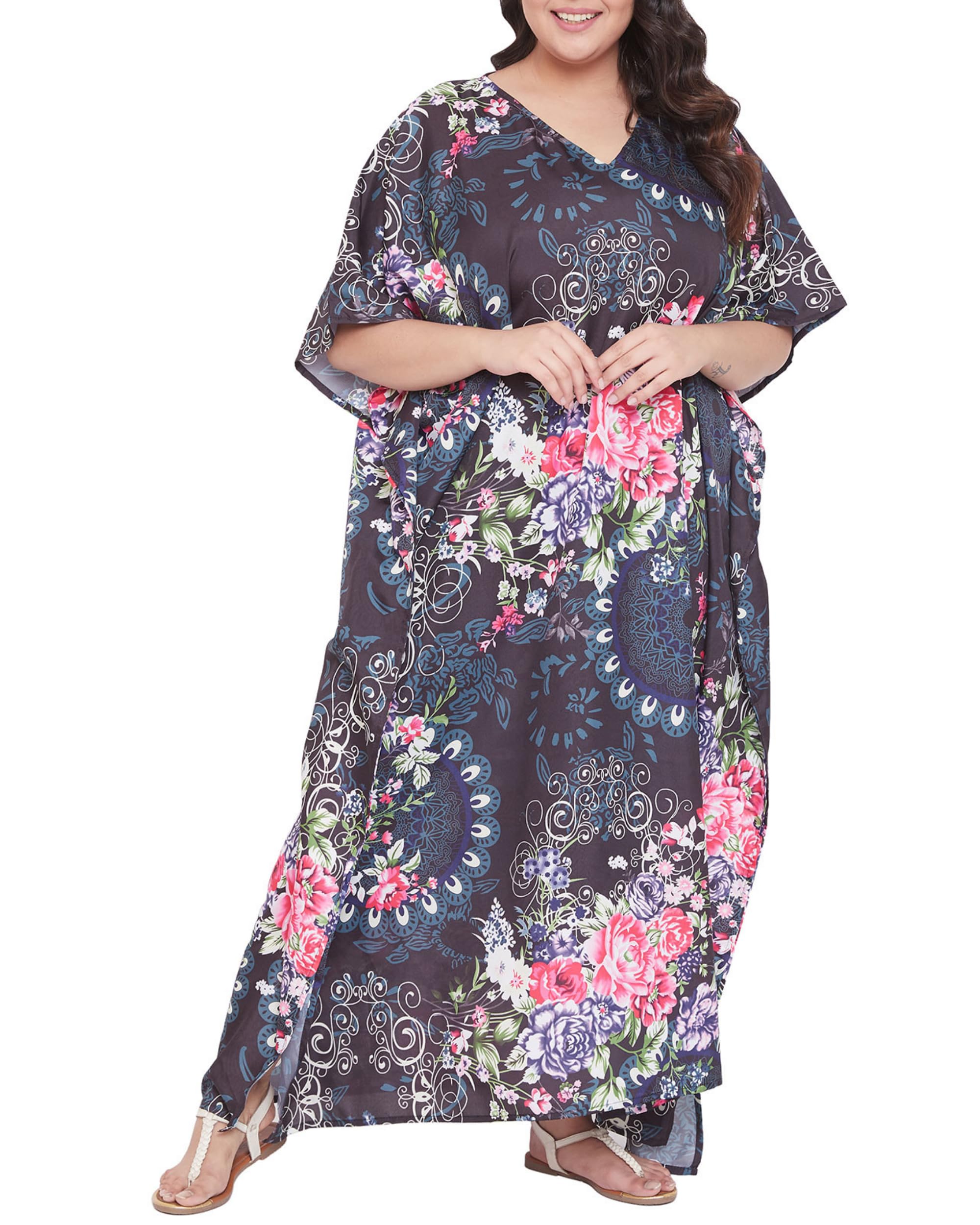 Women Kaftan Plus Size Polyester Summer Lightweight Caftan Swimsuit Cover Ups Maxi African Mumu Lounge House Dress