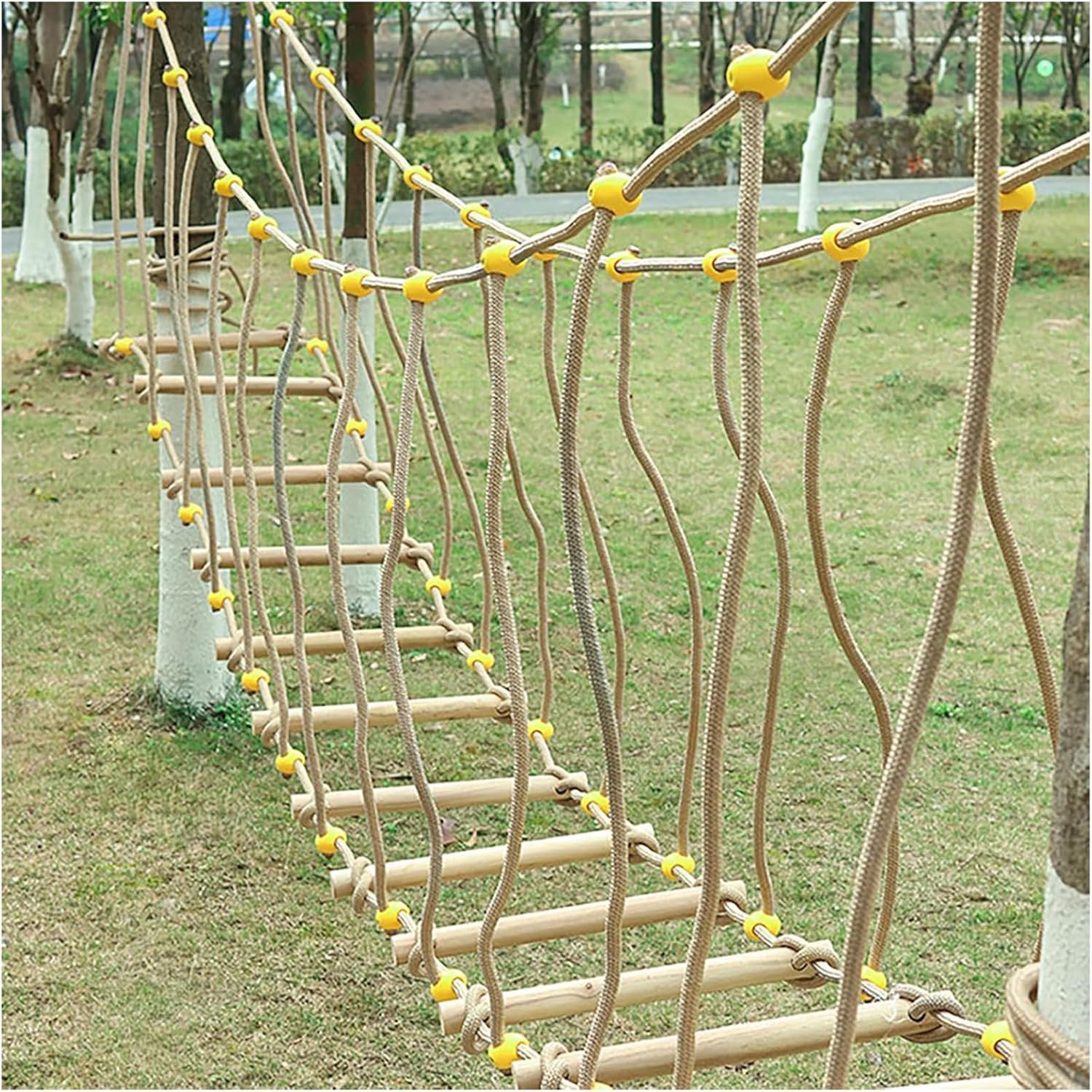Earnmore Puente Al Aire Libre para Jardín De Infantes, Equipo De Entrenamiento Deportivo para Niños, Puente De Madera Maciza, Puente De Equilibrio, Puente De Escalada, Juguetes(Size:2m)