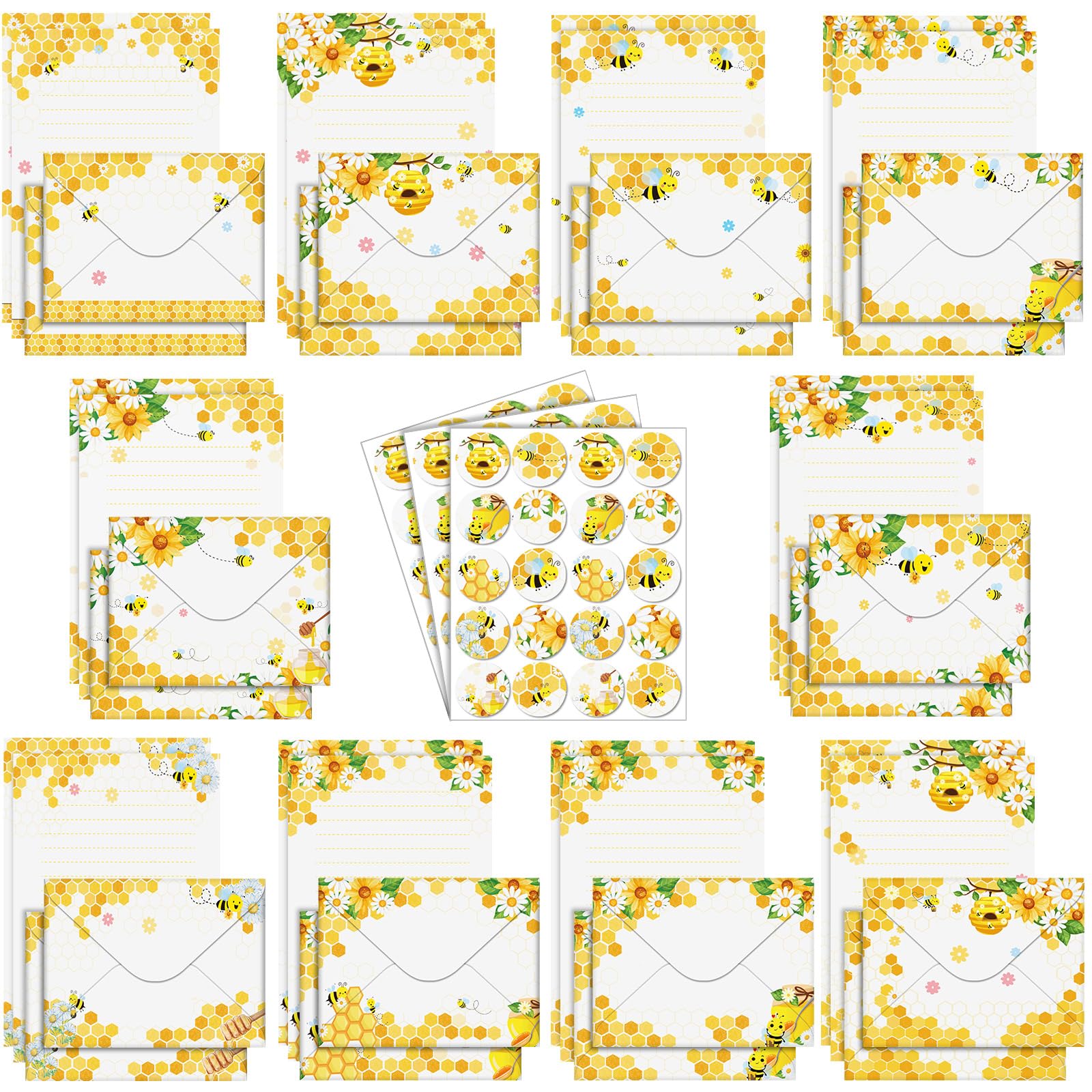 TaoBary 160 Pcs Bee Stationery Paper and Envelopes Set, 5.5 x 8.25''