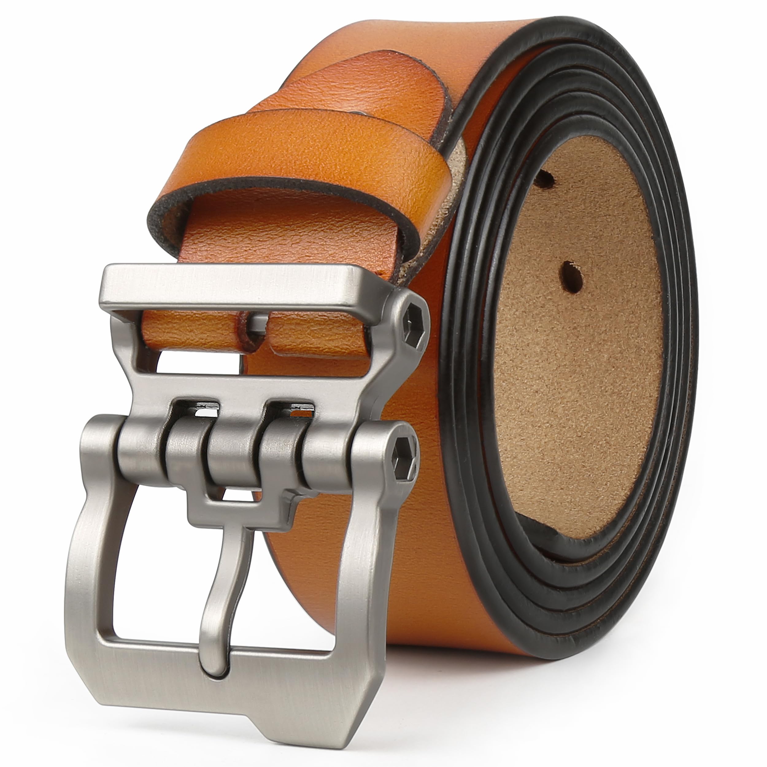 Yahaobelt Mens Belts Leather for Jeans Dress Genuine Leather Tan Belts for Men Size 105cm-165cm Width 1.5" Black (130cm for Waist 43"-45",Brown)