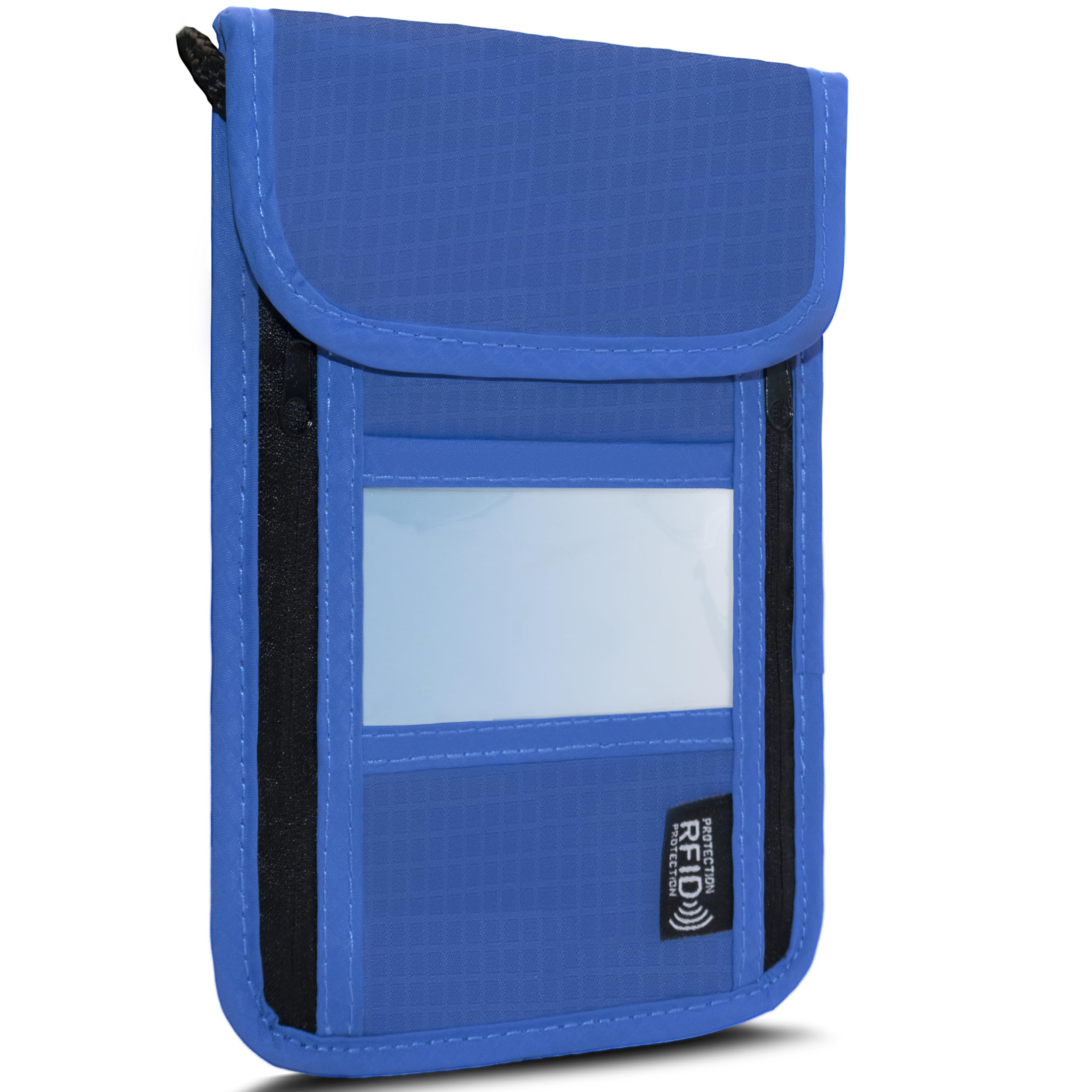 Maiiu Travel Neck Wallet with RFID Blocking – Passport Holder Organizer Neck Pouch – Portable Easy to Conceal Travel Pouch (PVC Blue)