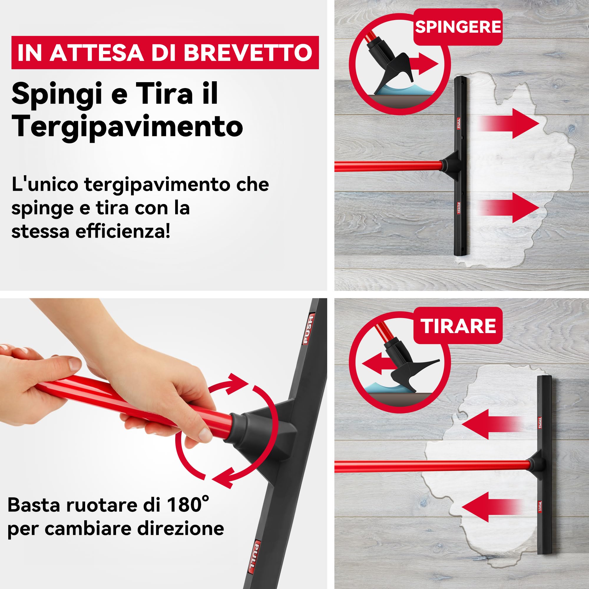 Tyroler Spingere e Tirare Tira Acqua Pavimenti esterno da 44 cm | Testa in Gomma 100% | Manico Antiruggine da 140 cm tergipavimento spingiacqua | tiraacqua pavimenti esterni | tiracqua per pavimento