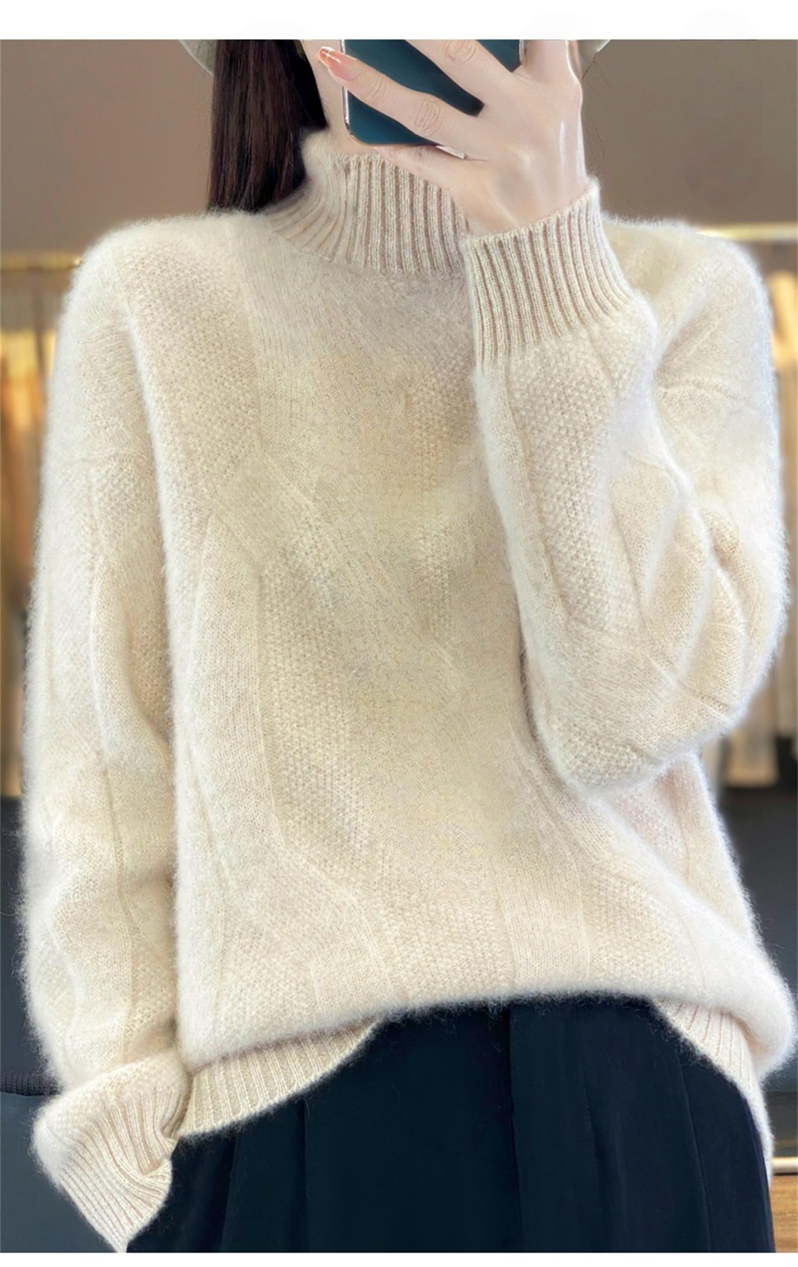 Maglione Donna Treccia Cashmere Girocollo Maglione Autunno 2025 Cashmere Girocollo Donna Leggero Accogliente