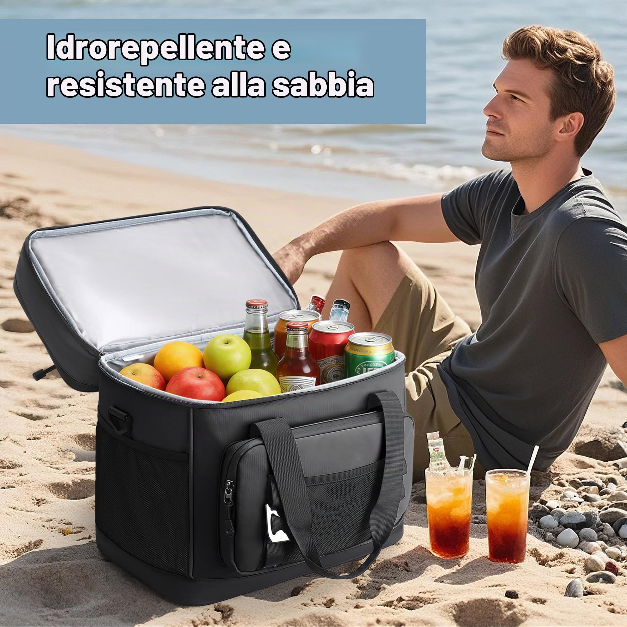 Borsa frigo da 40 l, grande, pieghevole, impermeabile, a doppia parete, borsa termica isolata, borsa da picnic