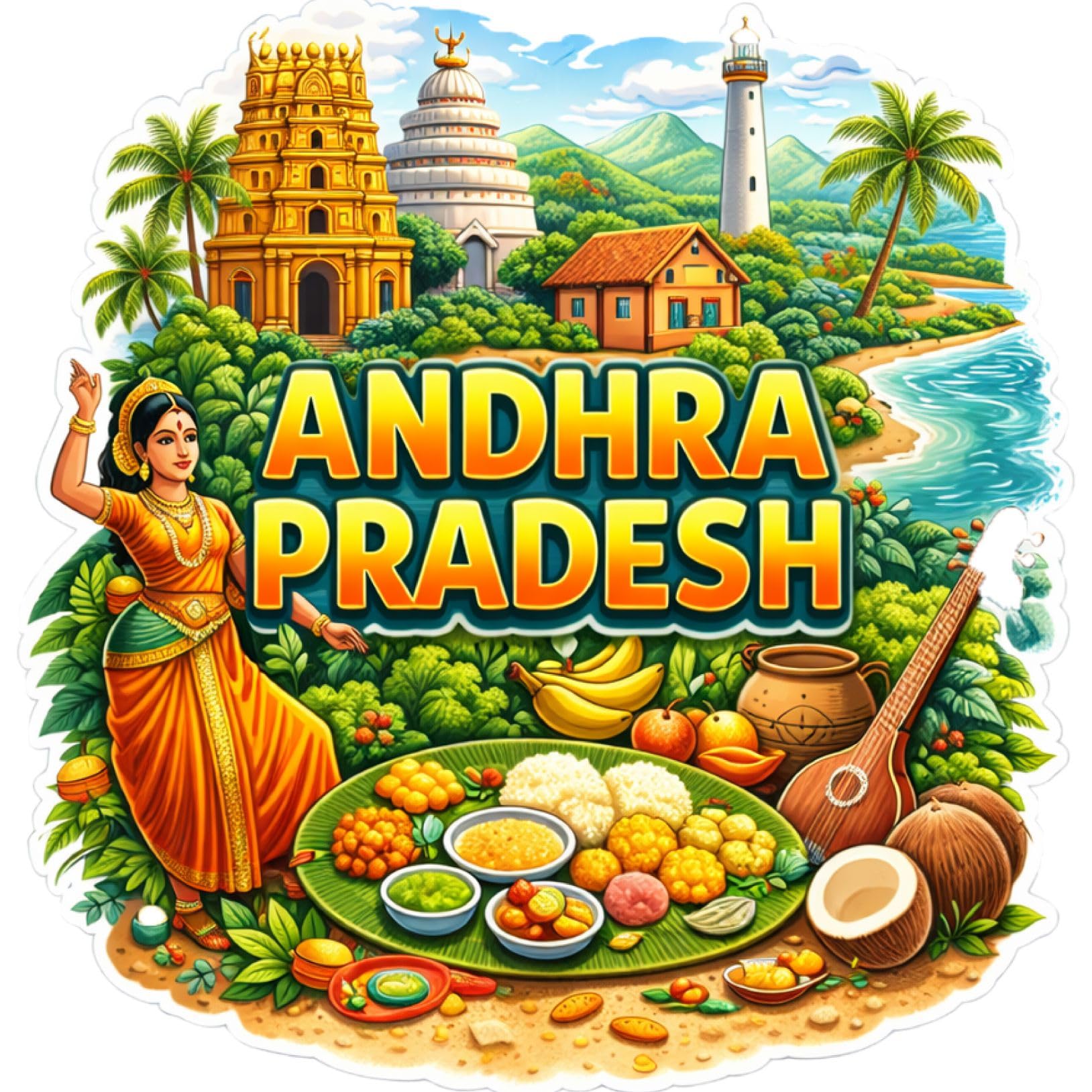 Andhra Pradesh Fridge Magnet 3 x 3 Inch | Premium Travel Souvenir Refrigerator Magnet | Cultural Landmark & Cuisine Design | Strong Full-Back Magnet | Made in India-image-42