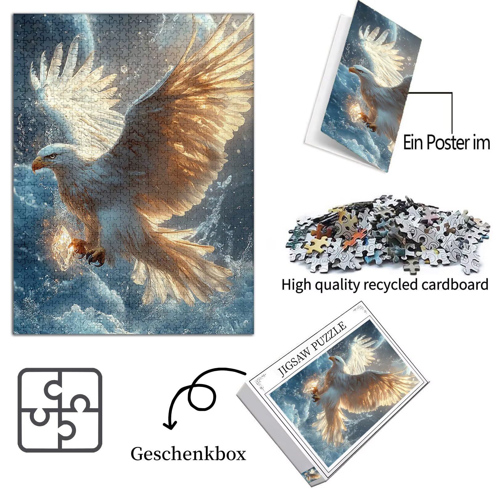 Układanka orła 1500 elementów dla dorosłych, duże drewniane puzzle ze zwierzęcym wzorem, 87 x 57 cm układanka zrób to sam rzemiosło 14 lat działalność rodzinna opakowanie prezent do dekoracji ścian