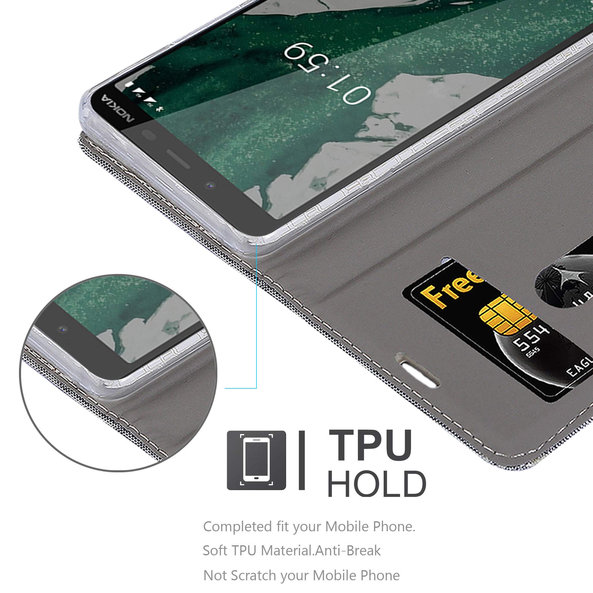Cadorabo Custodia Libro per Nokia Lumia 640 in Grigio Nero - con Vani di Carte, Funzione Stand e Chiusura Magnetica - Portafoglio Cover Case Wallet Book Etui Protezione