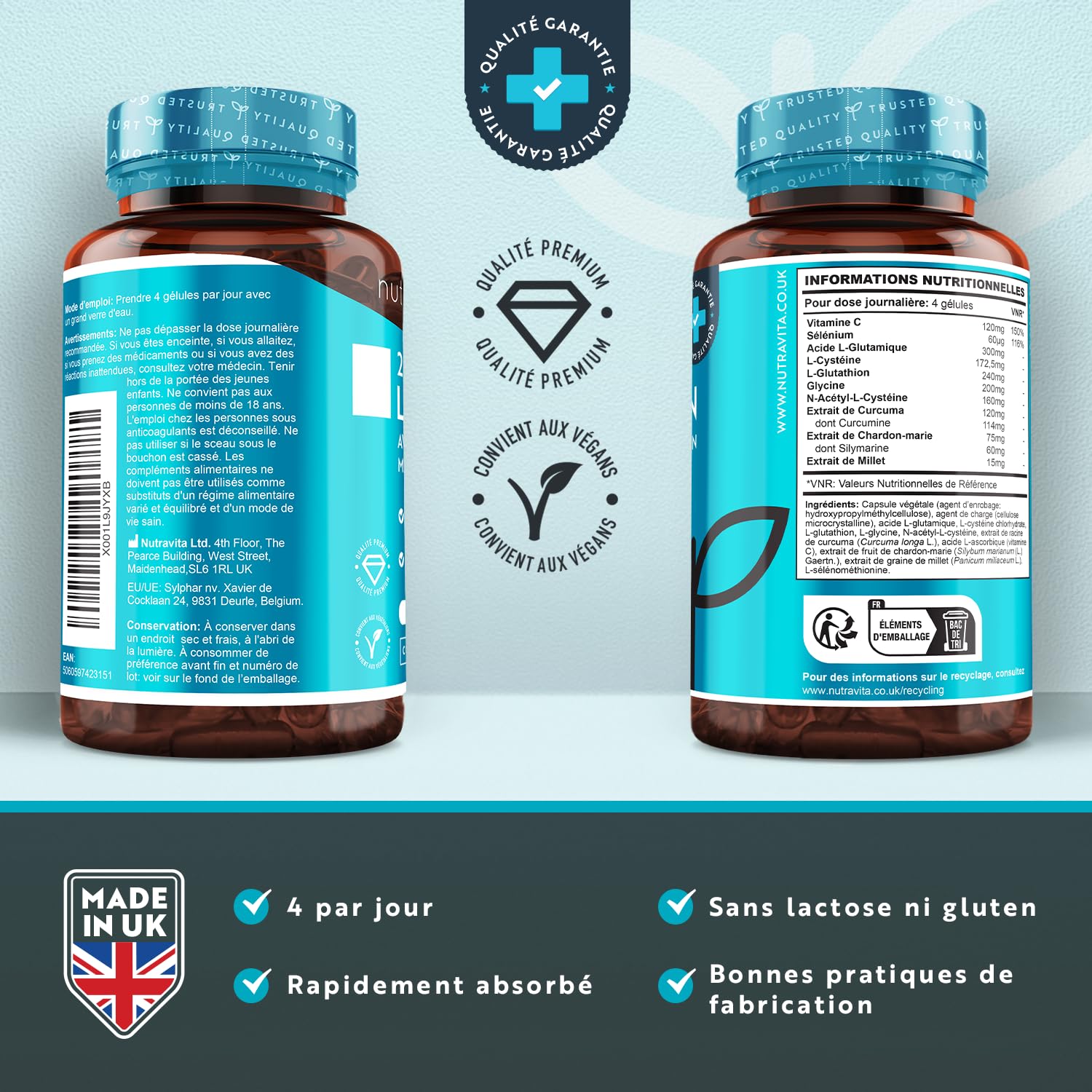Complexe Glutathion + Chardon-Marie - 30/60/120 Capsules - Soutien Foie & Immunité