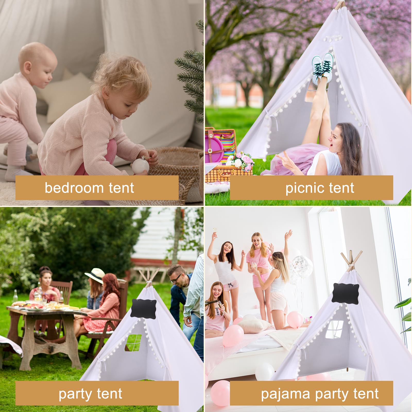 Kit Com 6 Tendinhas Infantis Teepee - Inclui Luzinhas, Branco, Para Brincadeiras