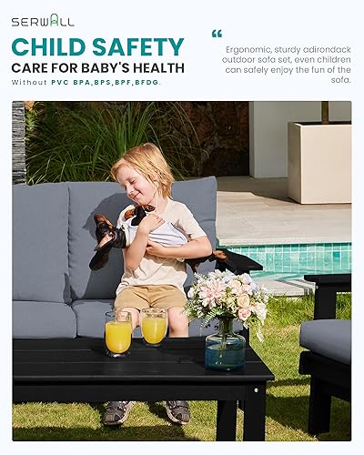 Miniatura 6 de SERWALL HDPE - Juego de muebles de patio de 5 piezas para todo tipo de clima, juego de muebles seccionales de exterior similares a la madera, sofá