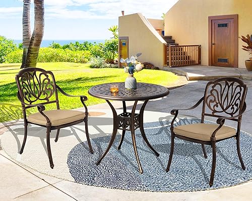 Miniatura 2 de TITIMO Juego de 2 sillas de comedor de aluminio fundido, apilables, para exteriores, muebles de patio para jardín, terraza, balcón, patio trasero