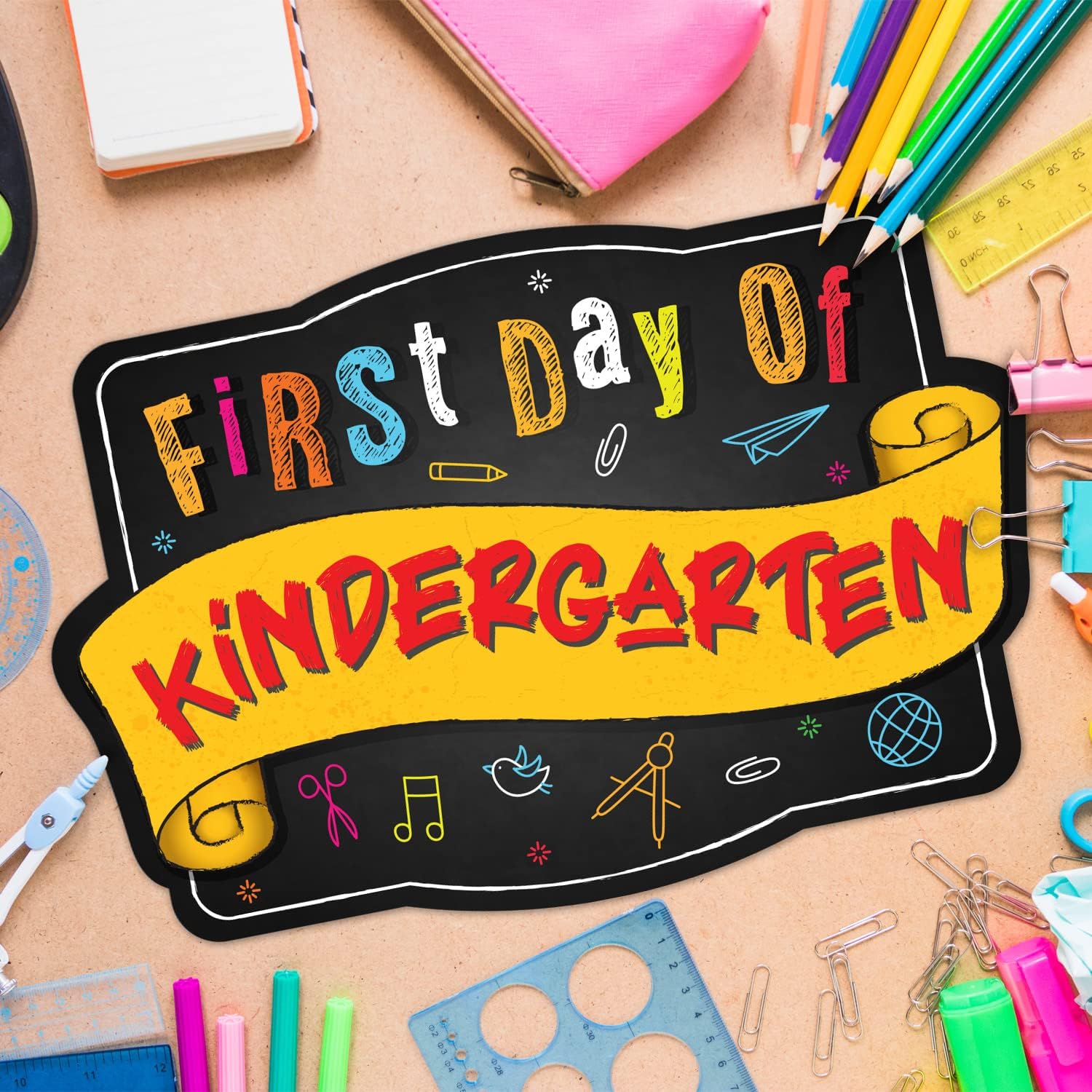 Soul Décor First Day of Kindergarten Picture Prop, Cute and Creative First Day of School Picture Idea, Black Board Sign | Unbreakable Plastic | Made in The USA