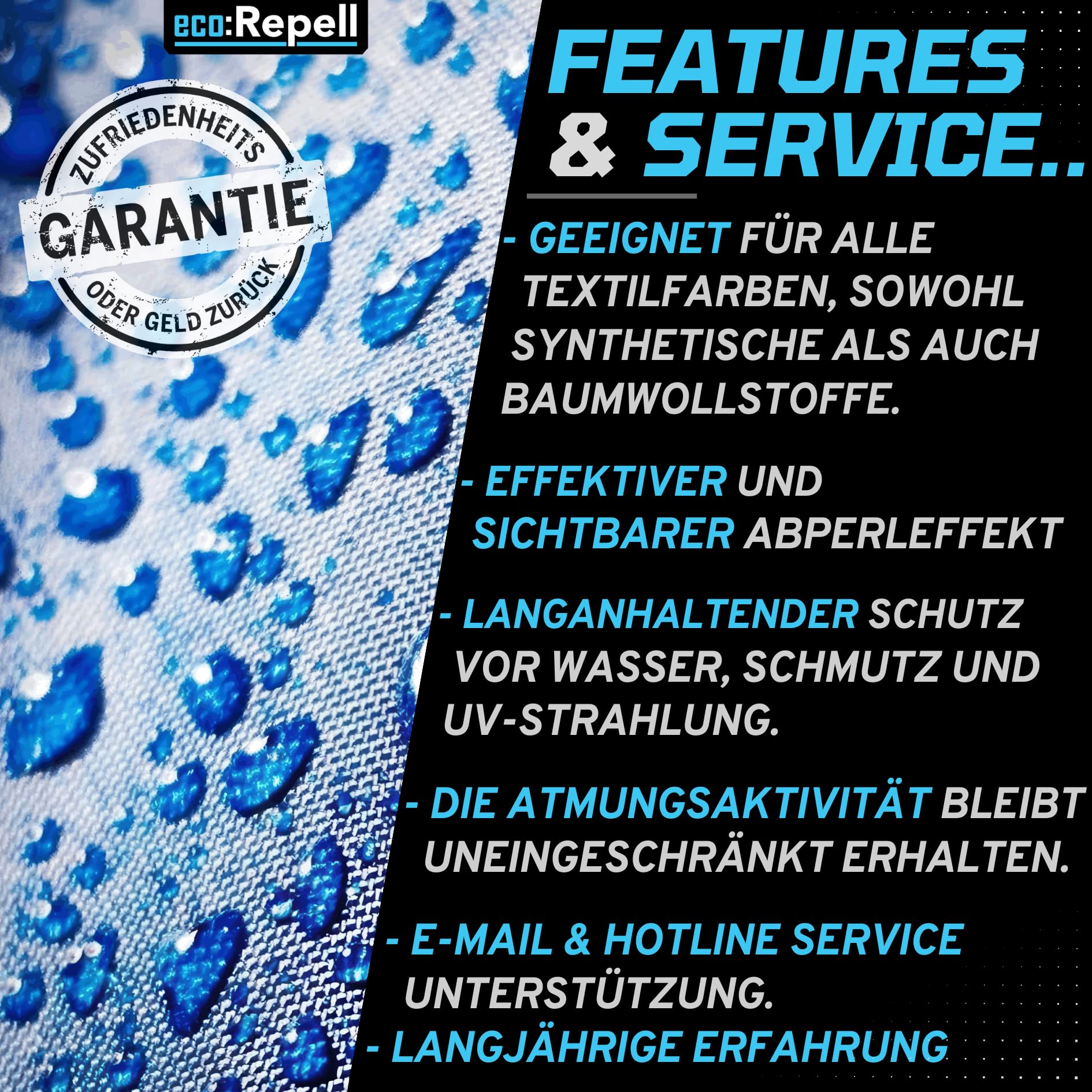 eco:Repell 5,5L UNI Zelt Pavillon Markise Textil Imprägnierspray - imprägnierung für Textilien wie Polster Möbel Sofa Cabrio Verdeck Autopolster PFC-Frei