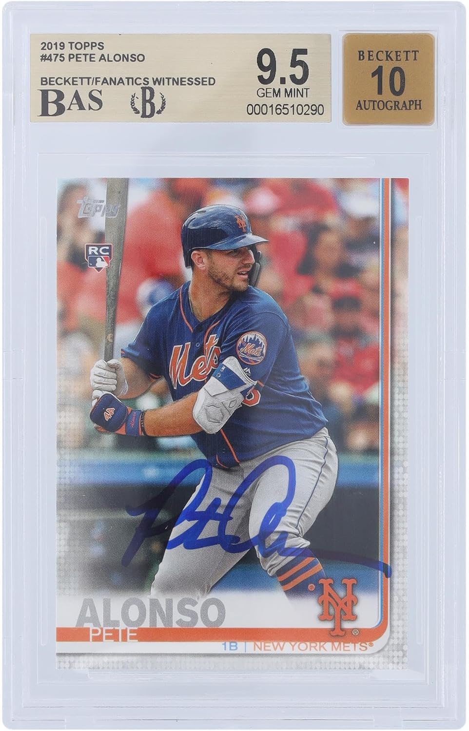 Pete Alonso New York Mets Autographed 2019 Topps Series 2#475 Beckett Fanatics Witnessed Authenticated 9.5/10 Rookie Card - Baseball Slabbed Autographed Cards