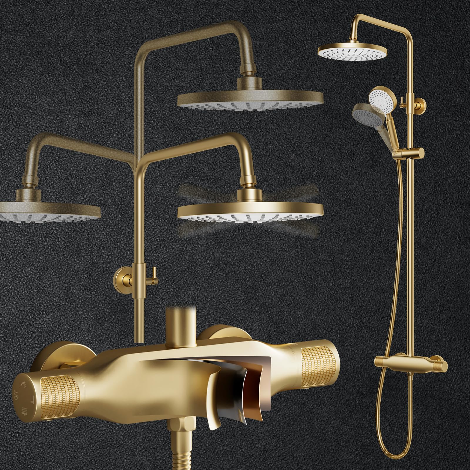 System prysznica deszczowego 23 cm z mosiężną baterią, Clete d 3-funkcyjny ręczny zestaw prysznicowy, regulowana kolumna prysznicowa, luksusowa modernizacja łazienki, nowoczesna głowica prysznicowa do