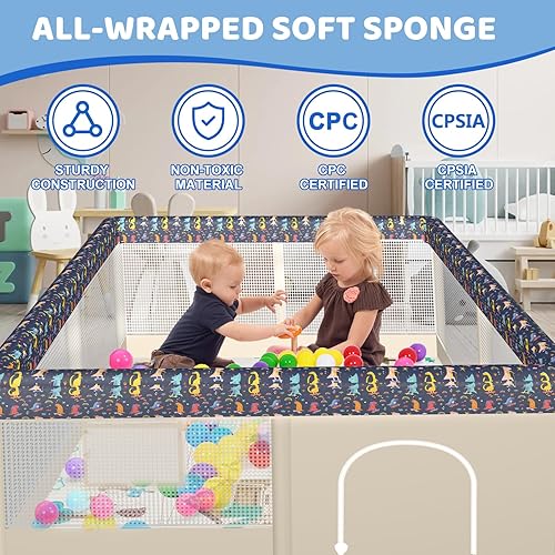 Miniatura 5 de Corralito para bebés, corralito con tapete para bebés y niños pequeños, corralito de juegos de 50 x 50 pulgadas para interiores y exteriores con