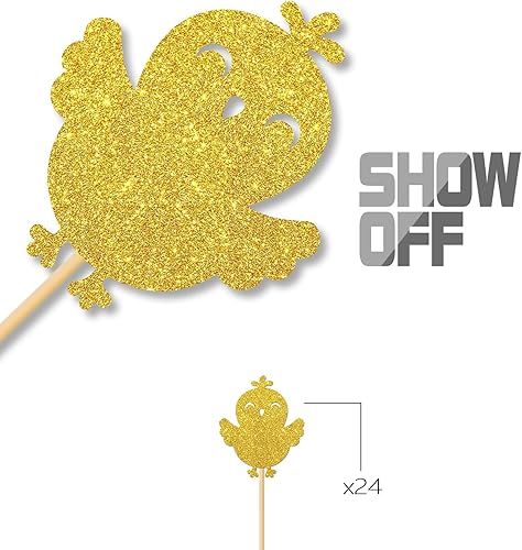 Miniatura 3 de MonMon & Craft 24 adornos para cupcakes de pollitos de animales de granja, baby shower, letrero de cumpleaños para niños, decoración de cupcakes de