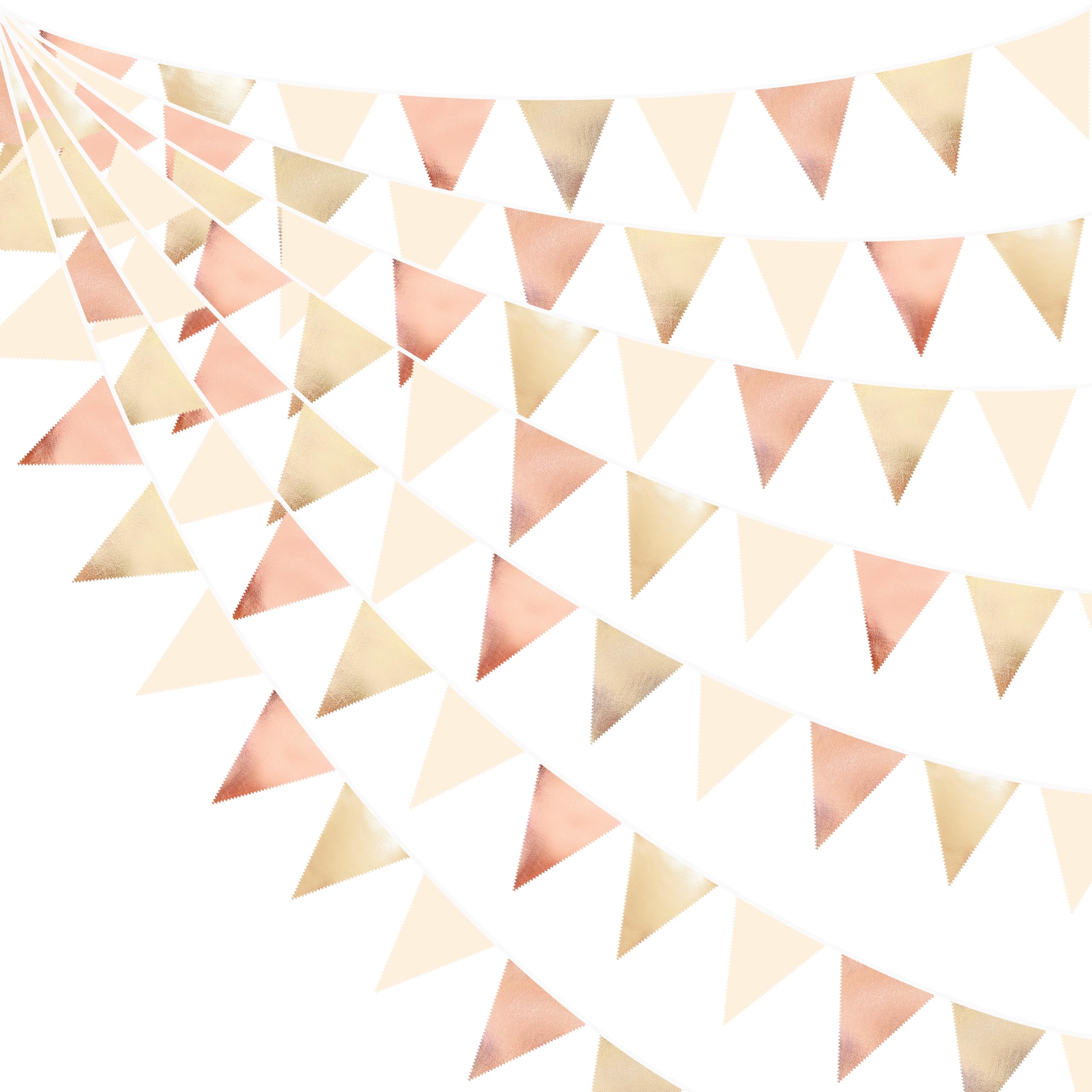 Rose Gold Champagne Gold Beige Party Decorations Metallic Fabric Triangle Flag Pennant Banner Garland Bunting for Engagement Bridal Shower Wedding Birthday Baby Shower Graduation Decoration Supplies
