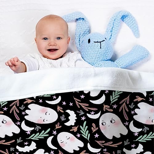 Miniatura 5 de SUPERICH Manta de fantasma de Halloween para bebé, regalo súper suave, manta acogedora para recién nacido, manta para cochecito de bebé, manta para