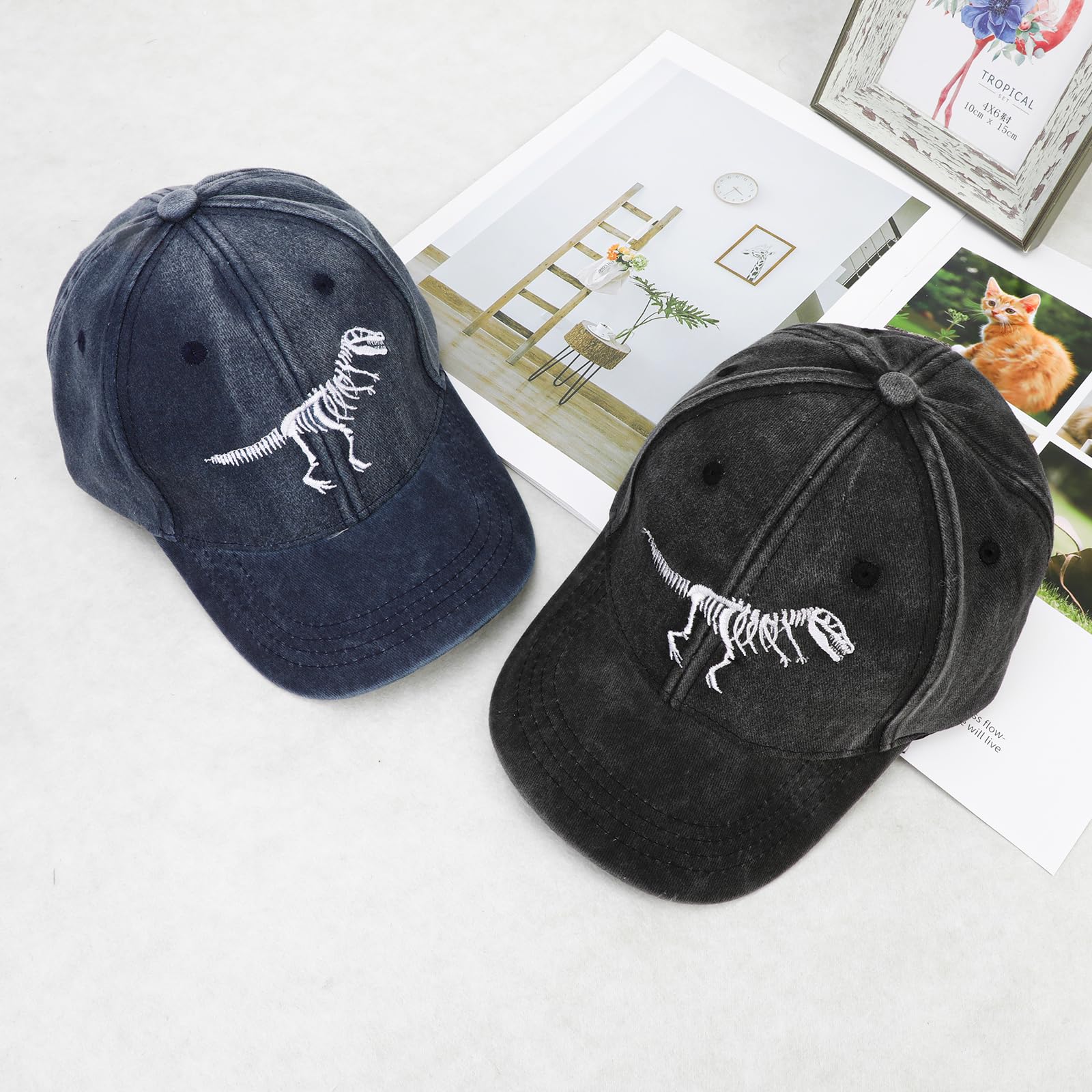QKURT Gorra de Béisbol para Niños, Gorra de Sol de Verano, Gorra Deportiva con Protección UV, Gorra de Camionero Ajustable con Patrón de Dinosaurio para Niños de 3 a 8 Años
