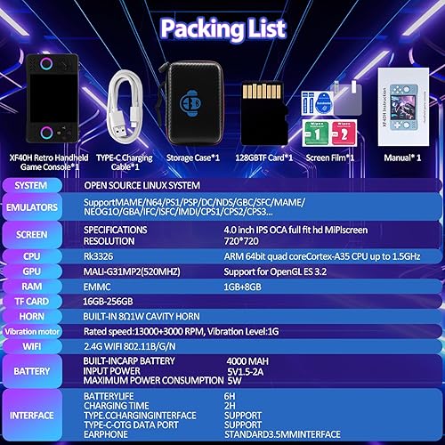 Miniatura 9 de Consola de juegos portátil XF40H actualizada, consola de juegos retro precargada juegos clásicos con múltiples emuladores, pantalla 4K HD IPS de 4.0