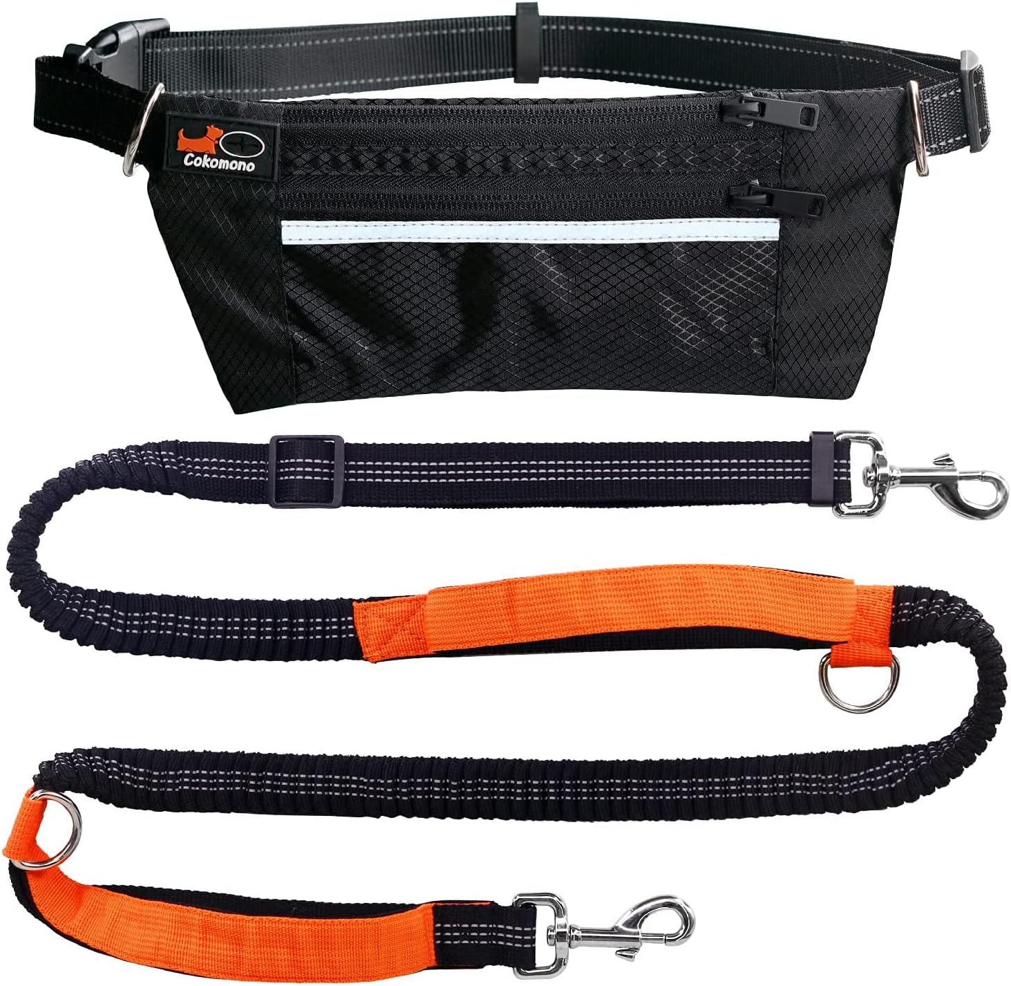 Cokomono Hands Free Dog Leash for Walking, Jogging and Hiking, Reflective Adjustable Long Leash with Waist Belt