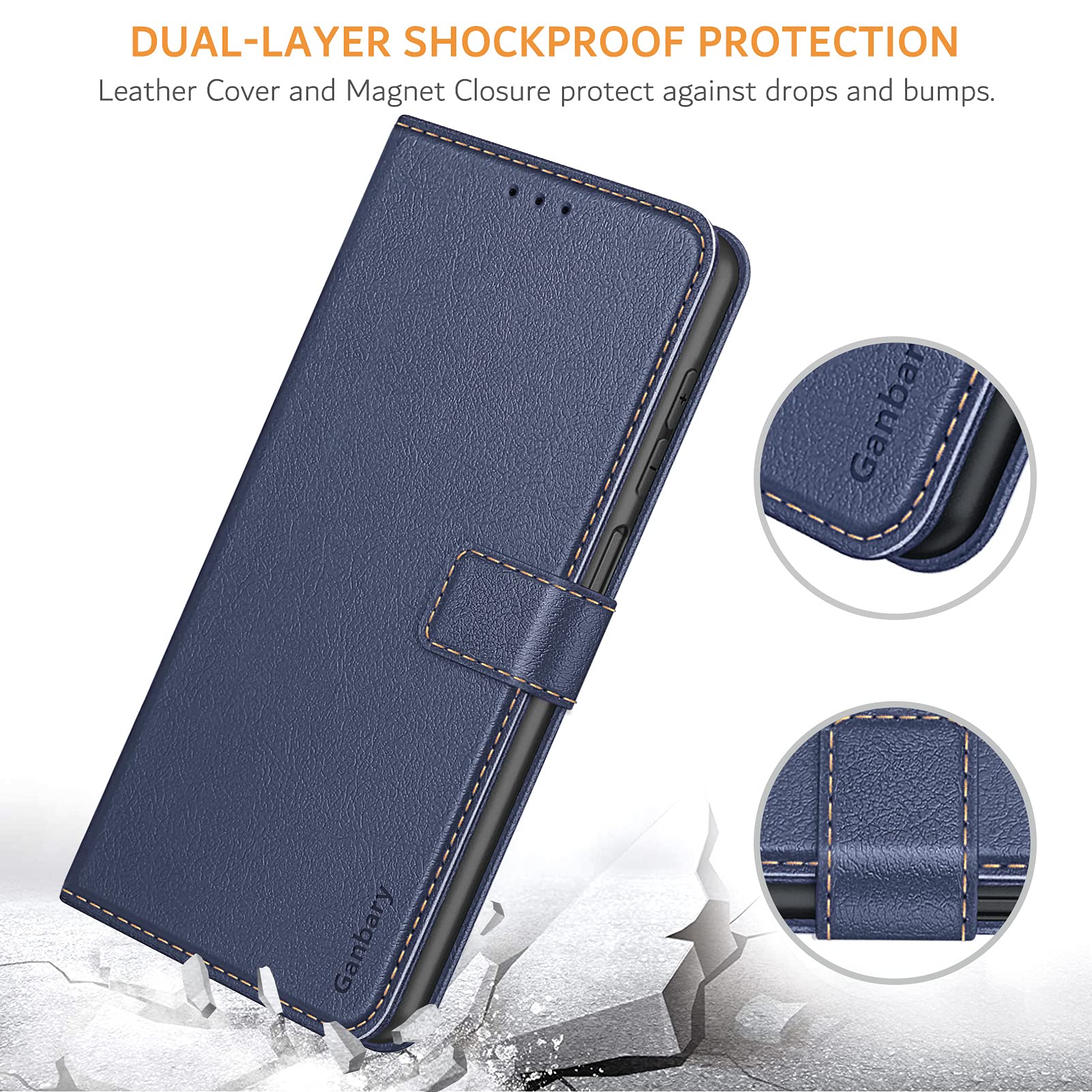 Ganbary Cover Compatibile con Samsung Galaxy A12 / M12, 360 Protettiva Caso in PU Pelle Premium Portafoglio Custodia per Samsung Galaxy A12 / M12, [Kickstand] [Slot per Schede]-Blu