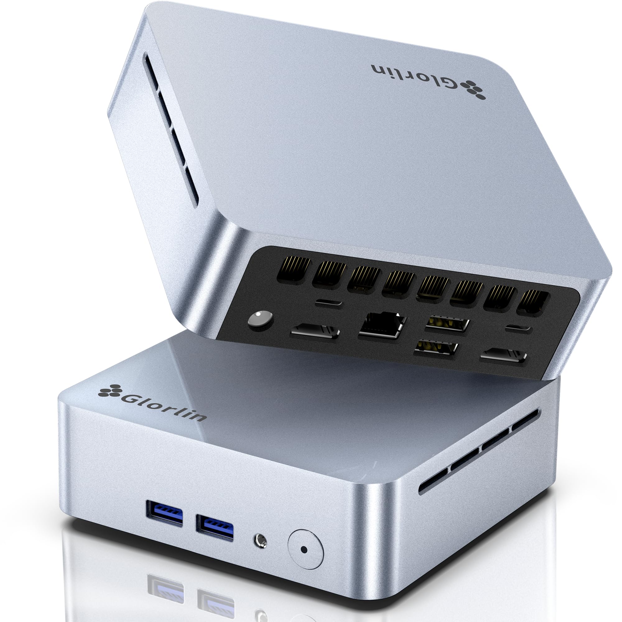 Glorlin Mini PC, AMD Ryzen 5 3501U CPU (Beats N95, Up to 3.7 GHz, 4C/8T) Small Desktop Computer 16GB DDR4 RAM 512GB NVMe SSD WiFi 6 Bluetooth 5.3 Dual HDMI DP Support Three 4K Display for Home Office